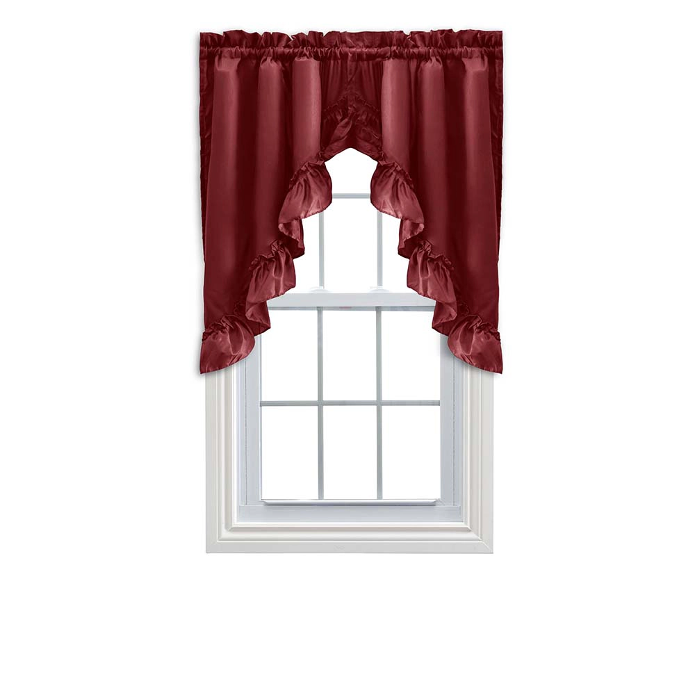 Ellis Stacey 1.5" Rod Pocket High Quality Fabric Solid Color Window Ruffled Swag 60"x38" Merlot