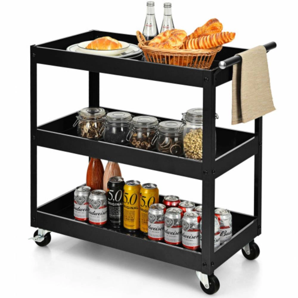 Hivvago 3-Tier Utility Cart Metal Mental Storage Service Trolley