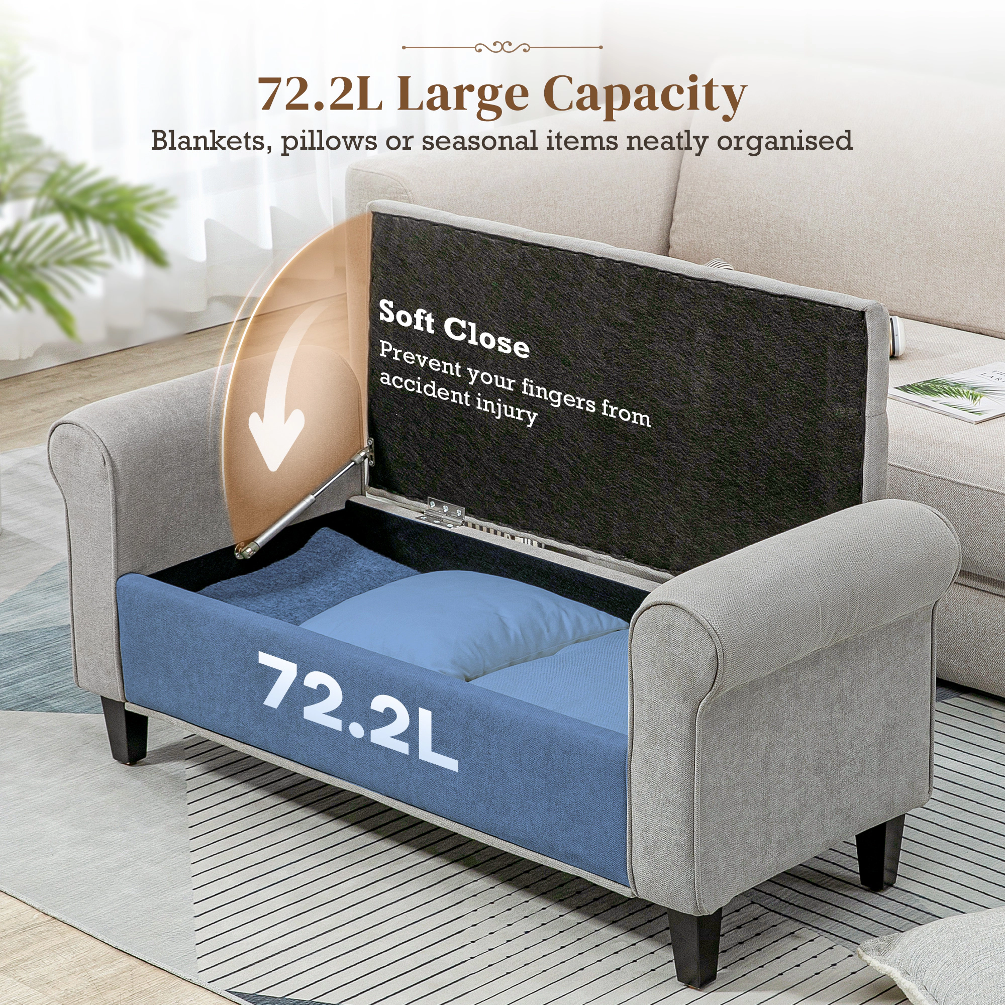 Hivvago End Of Bed Storage Ottoman With Rolled Arms