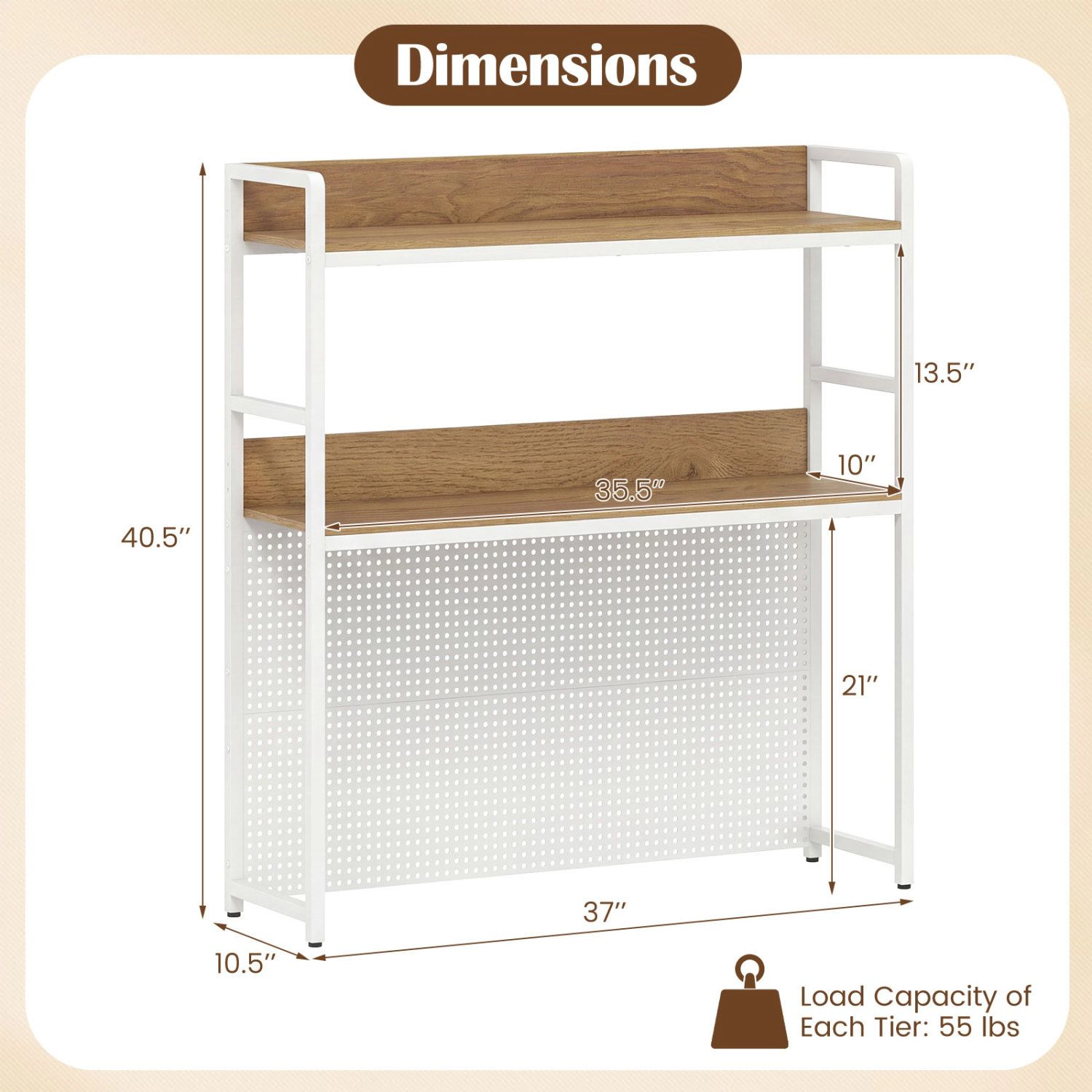SlickBlue Desktop Bookshelf with 2-Tier Shelves and Pegboard Storage
