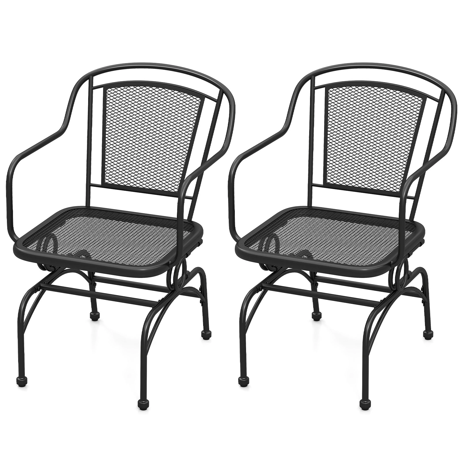 SUGIFT Set of 2 Black Metal Outdoor Rocking Chairs with Breathable Mesh