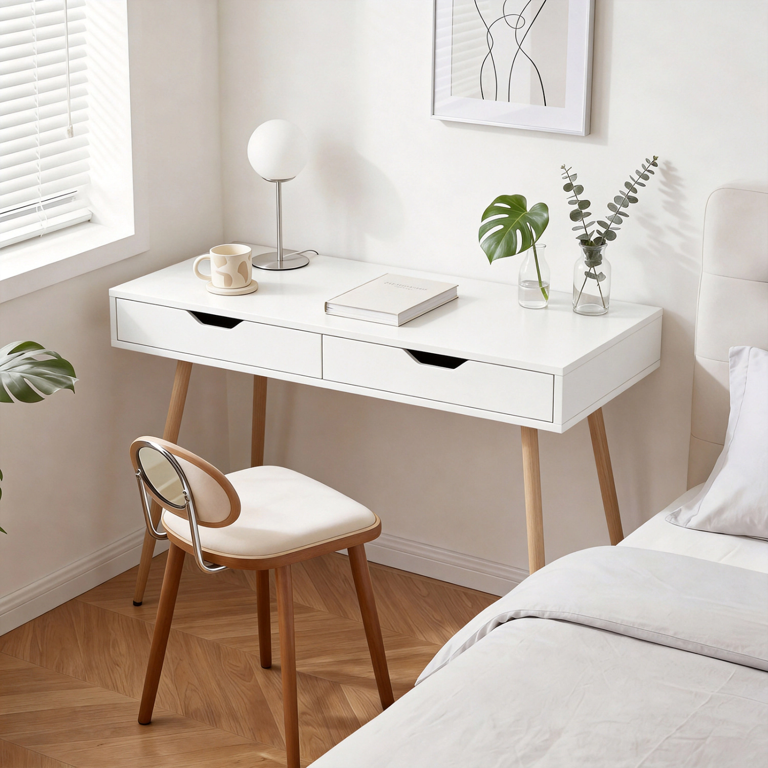 LJG 43.5 Inch Computer Desk with 2 Drawers for Small Spaces