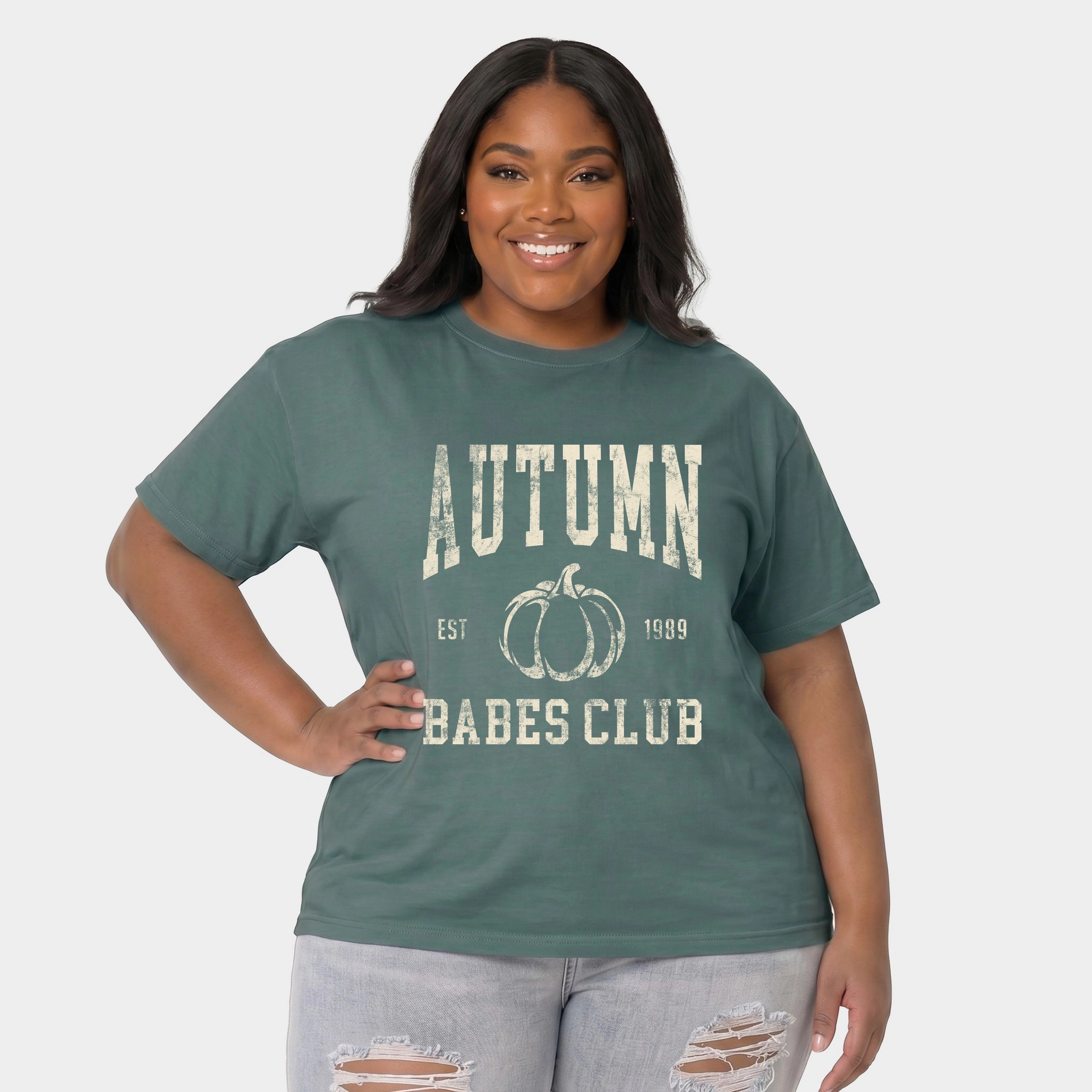 Simply Sage Market - Women's Plus Sized Garment Dyed Graphic T-Shirt Autumn Babes Club Pumpkin