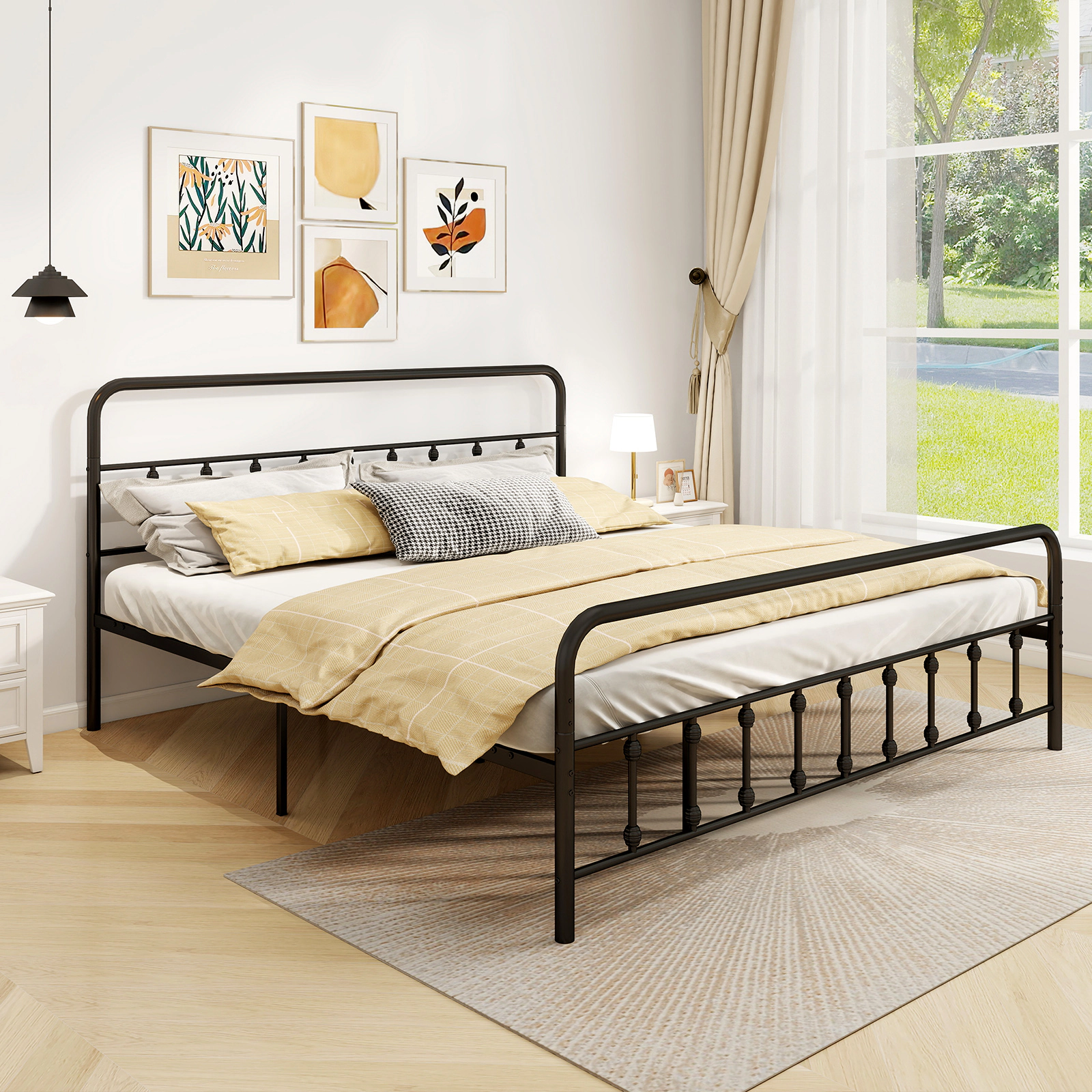 LJG Bed Frame with Headboard and Under Bed Storage Black