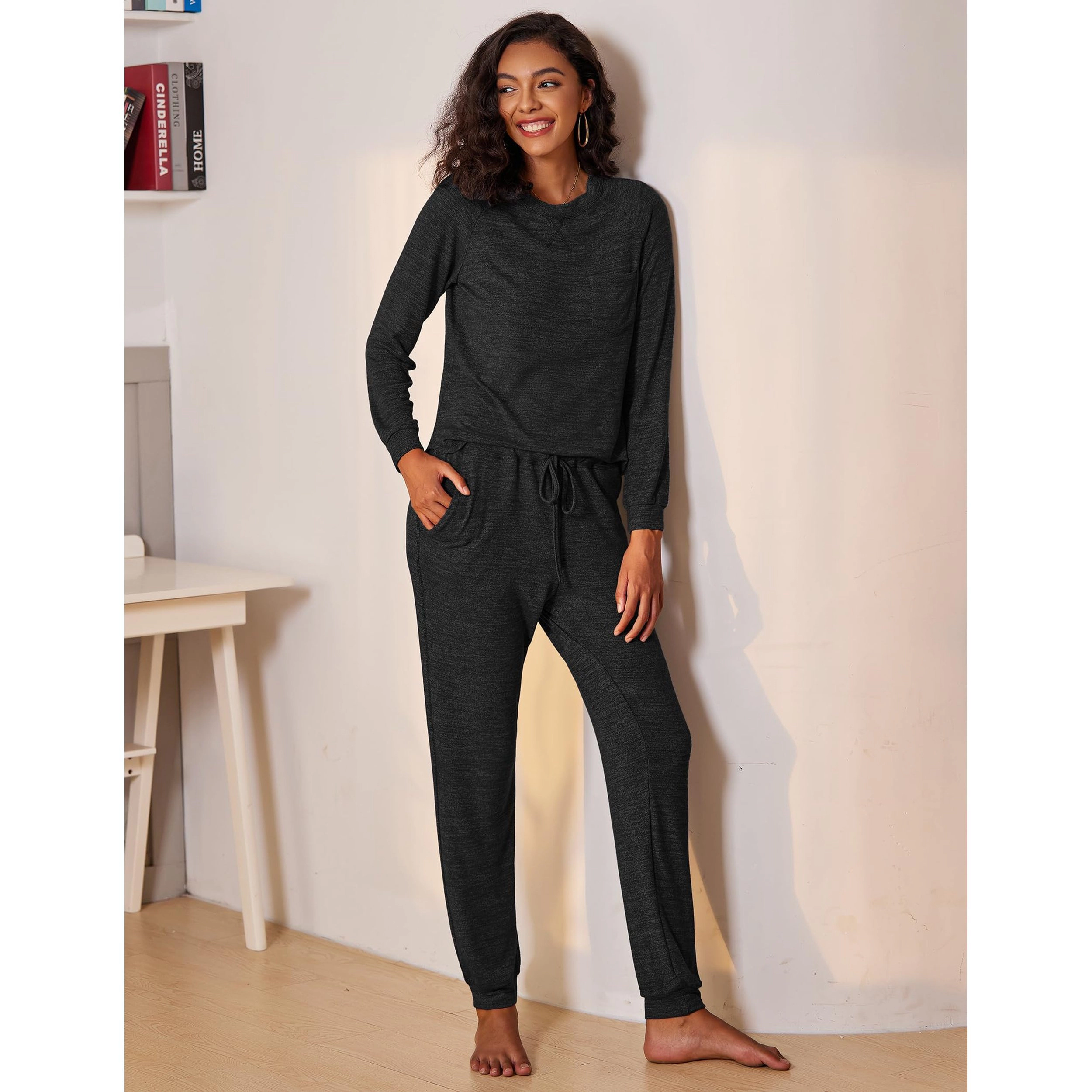Ekouaer Womens Pajamas Set Long Sleeve Loungewear Soft Lounge Joggers with Pockets