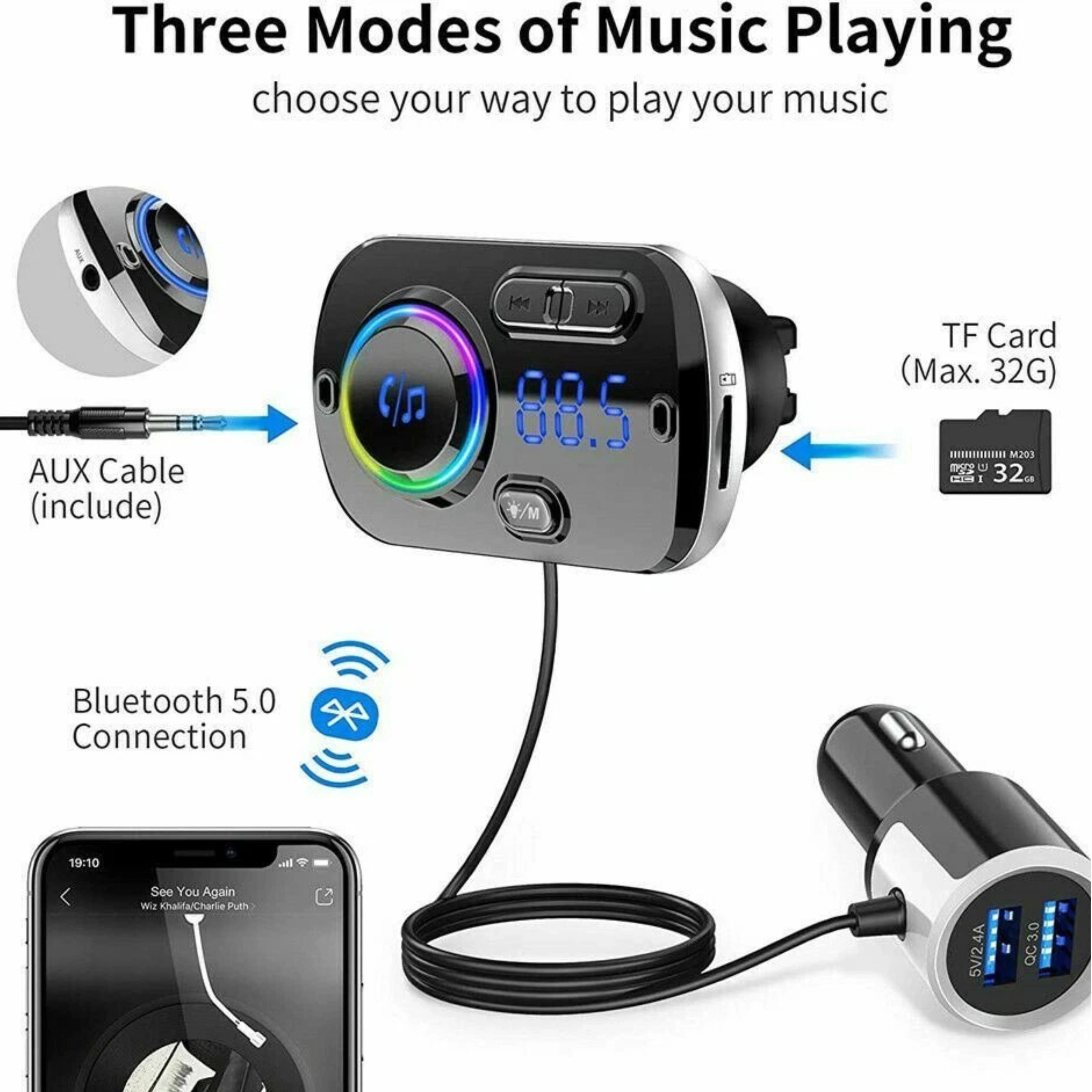 Home Collection Bluetooth 4.2 Car FM Transmitter MP3 Player with Dual USB