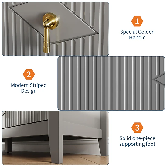BebreezChic Fluted 6-Drawer Dresser for Bedroom, 54 Inch Wide Modern Wooden Chest of Drawers with Gold Handles