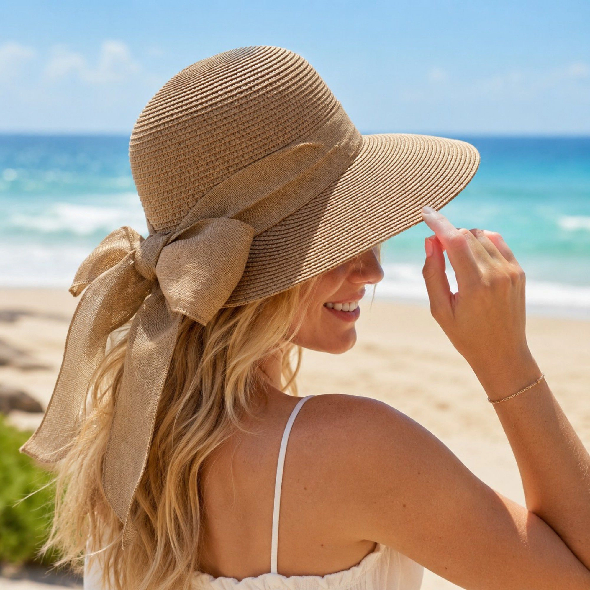 Anna-Kaci Women's Summer Sun Hat for Women - Wide Brim Straw with Elegant Bow Detail