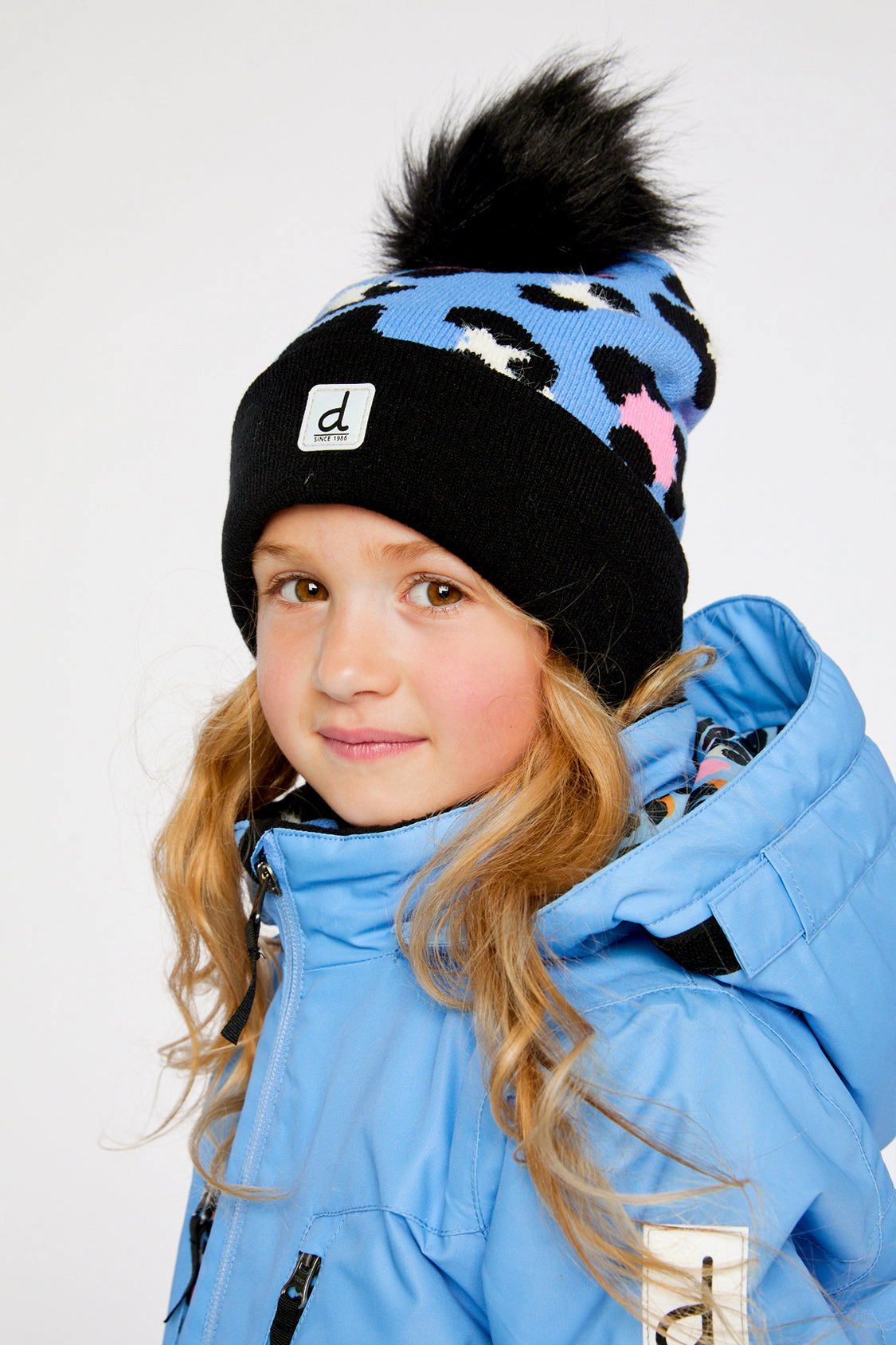 Deux par Girls Leopard Print Winter Knit Hat with Pompom