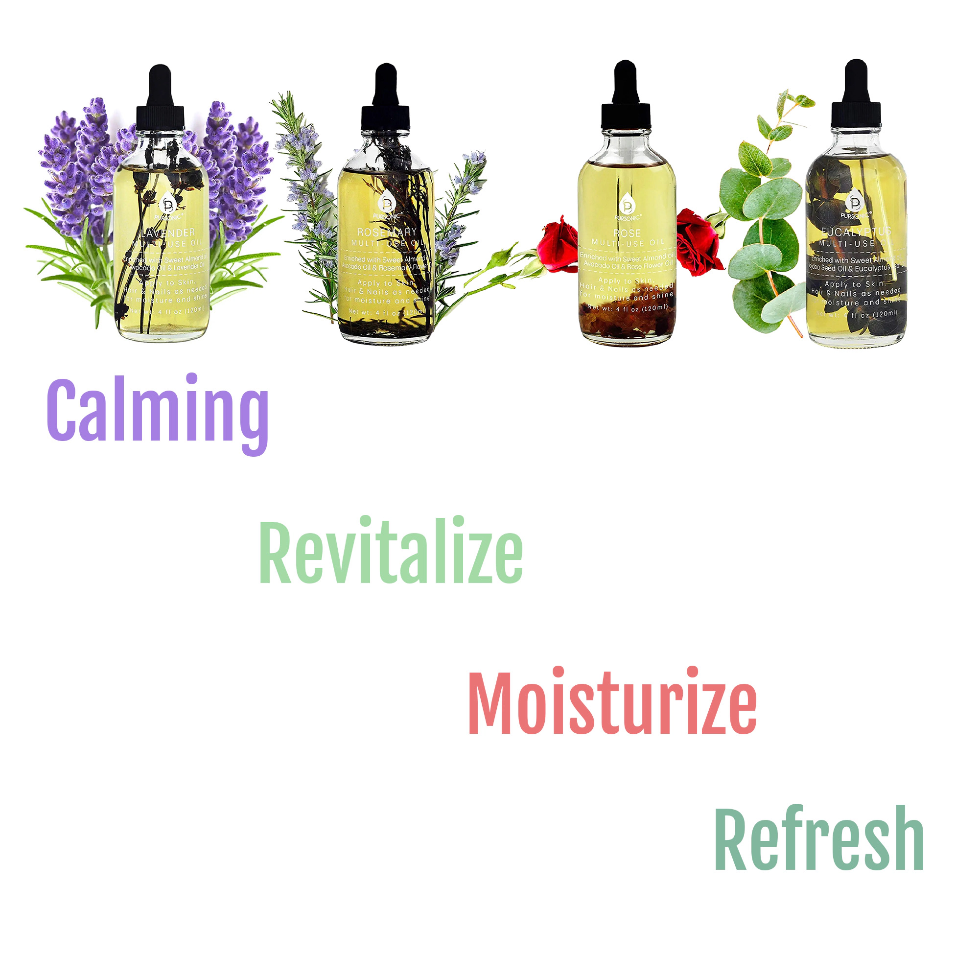 Pursonic Women's Floral Essence Multi-Use Body Oils Bundle (4 oz Each)