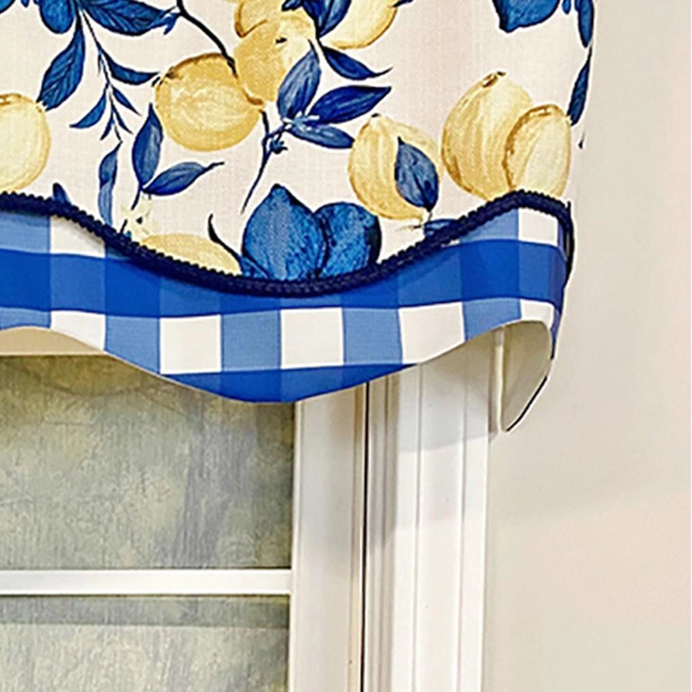 RLF Home El Limon Glory Valance Blue. 3" Rod Pocket, Layered, Trimmed. 50"W X 16"L