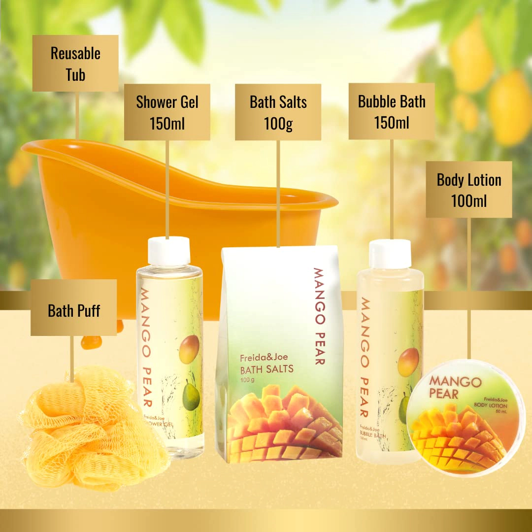 Freida and Joe  Women  Bath & Body Tropical Mango Pear Spa Gift Set In A Tub Basket