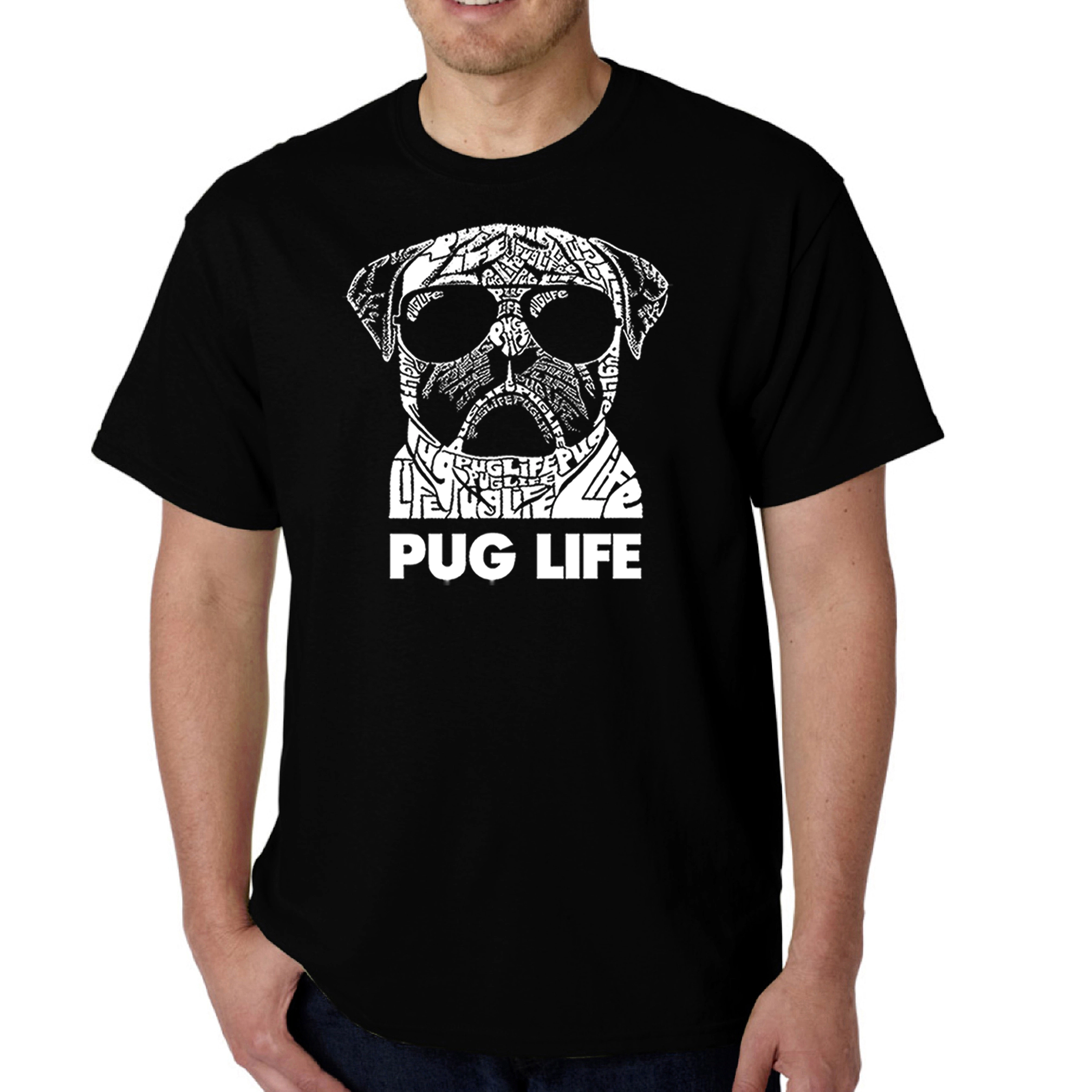 LA Pop Art Men's Pug Life Word T-Shirt - 100% Cotton Crew Neck