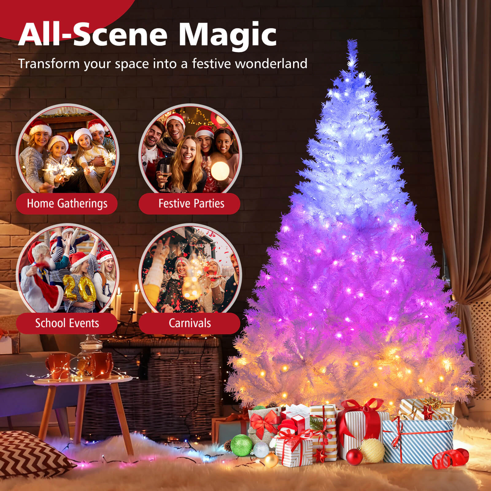Costway 6/7.5 FT Artificial Christmas Tree with 1000/1346 Branch Tips 280/400 Lights 11 Lighting Modes