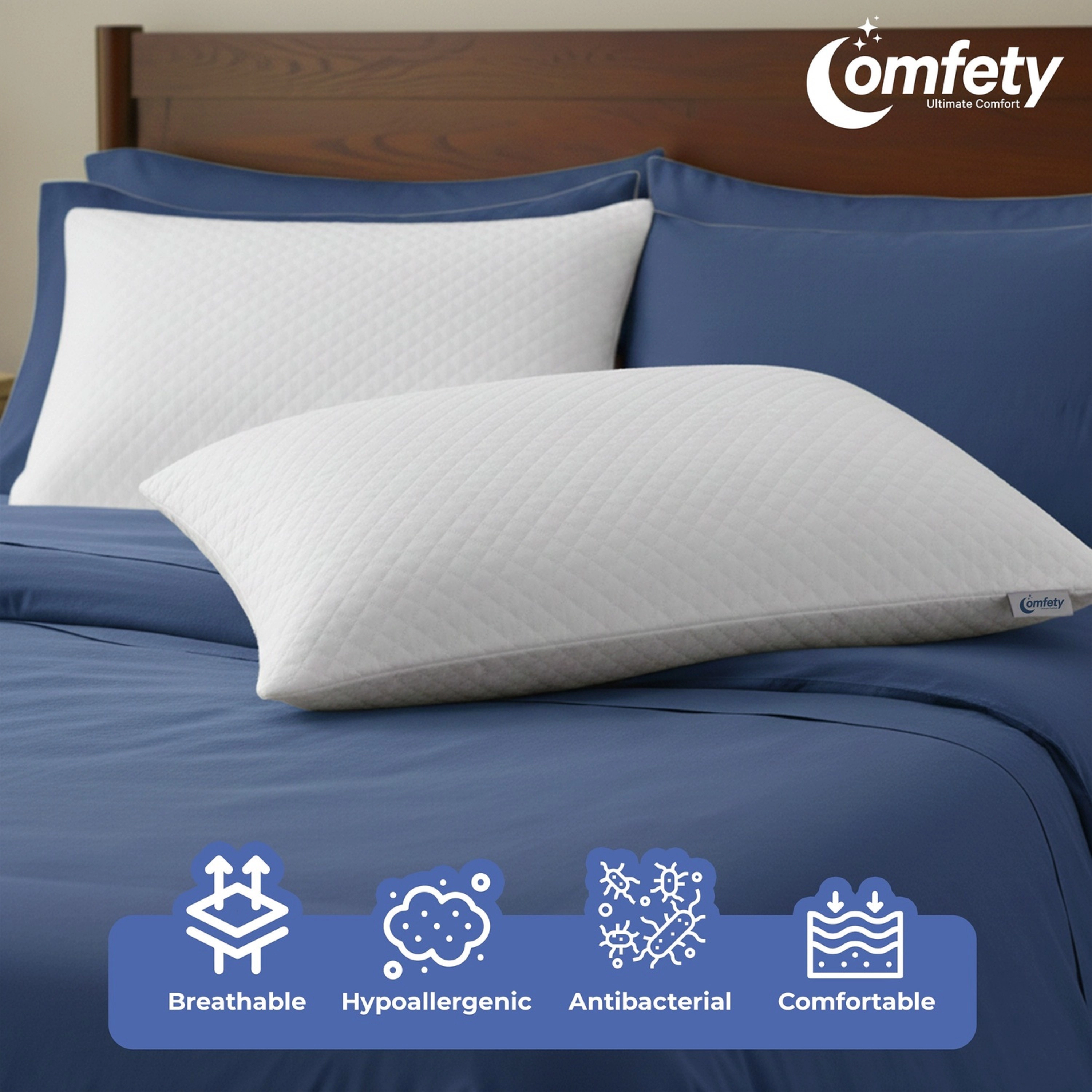 Comfety Memory Foam Pillow, Adjustable Firm Pillow w/ Shredded Memory Foam Fill, Supportive Pillows w/ Washable Cover