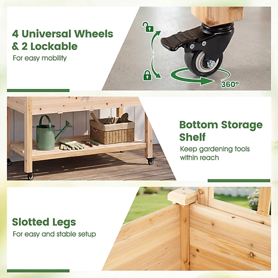 Hivvago Raised Garden Bed on Wheels with Trellis