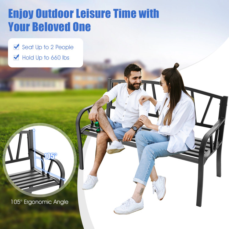 Hivvago Patio Garden Bench With Metal Frame And Slatted Seat