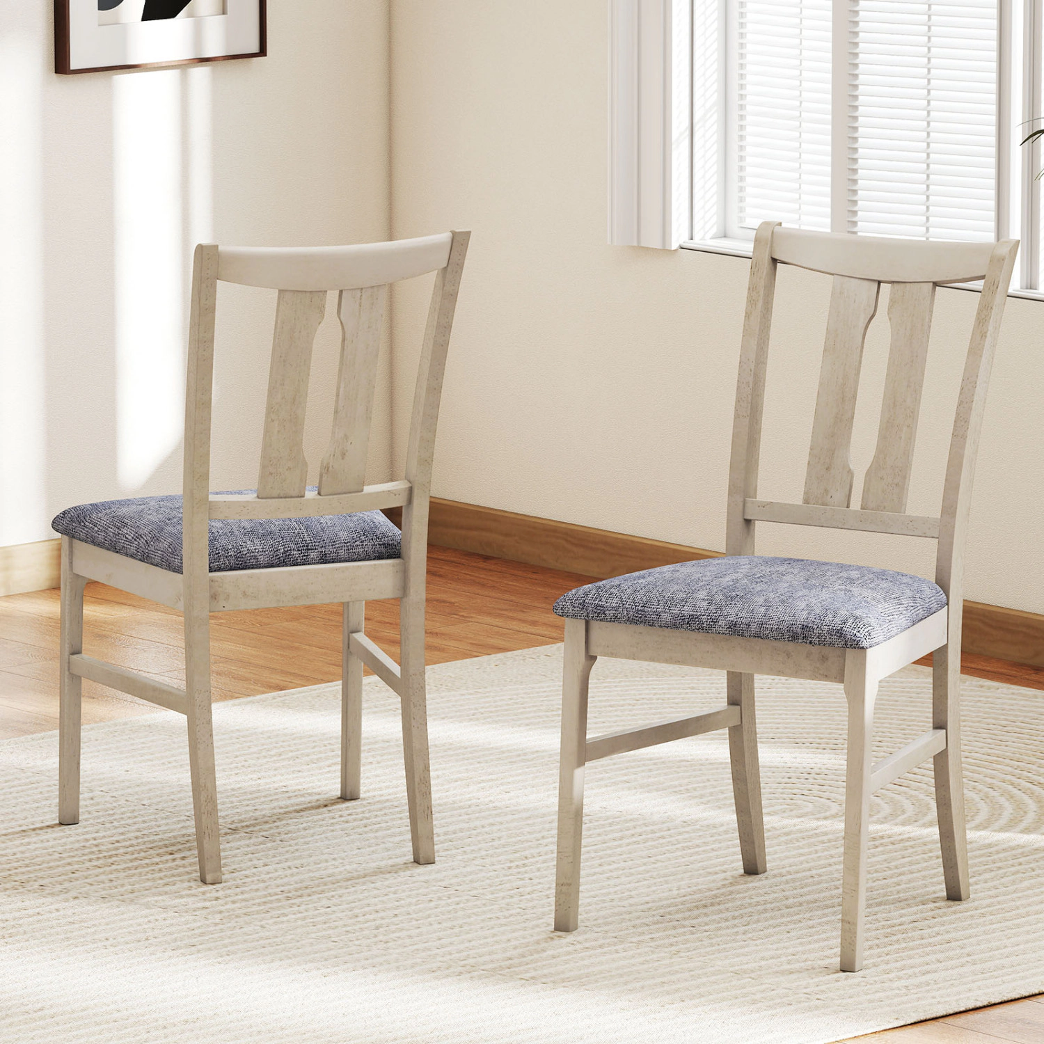 LJG Set of Wooden Upholstered Dining Chairs with High Curved Back