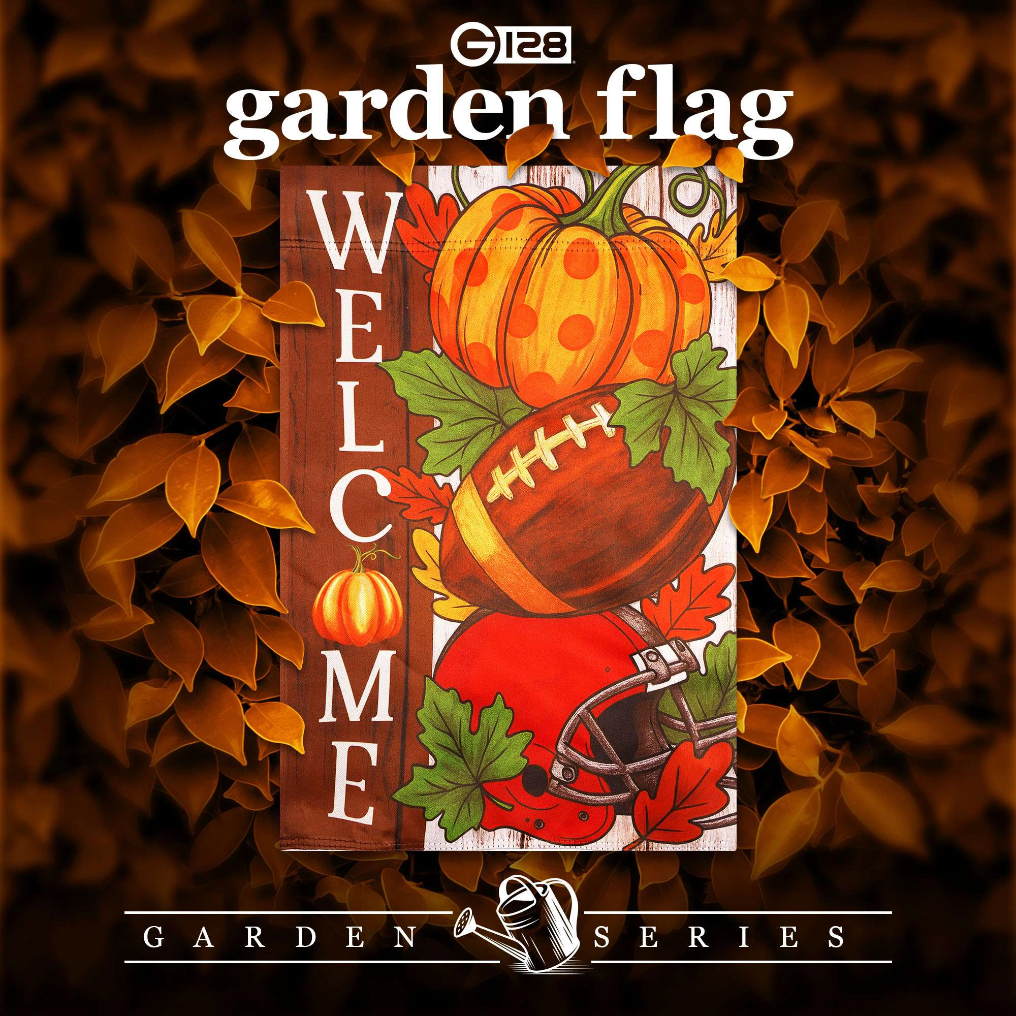 G128 Welcome Fall Football Pumpkin Garden Flag 12x18 Double-Sided Blockout Polyester