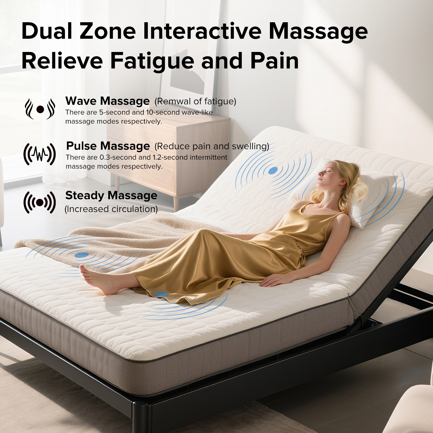 Flynama Adjustable Queen Bed with Massage Incline, Remote, USB Ports, LED Night Light