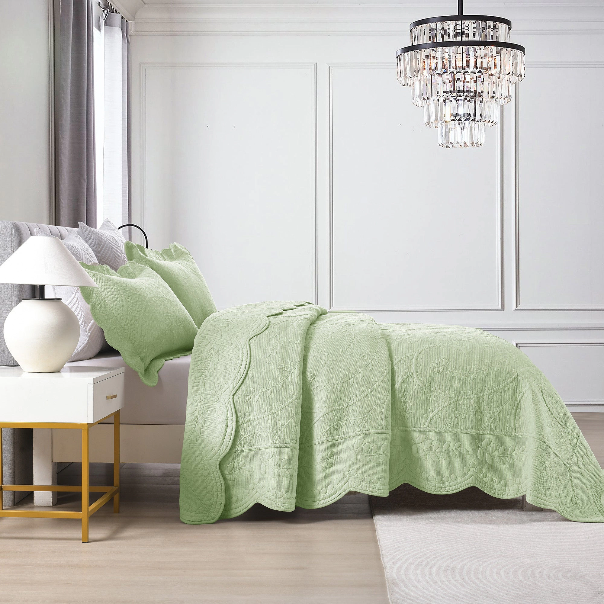 MarCielo 3 Piece Elegantly Embroidered 100% Cotton Oversized Quilt Bedspread Set