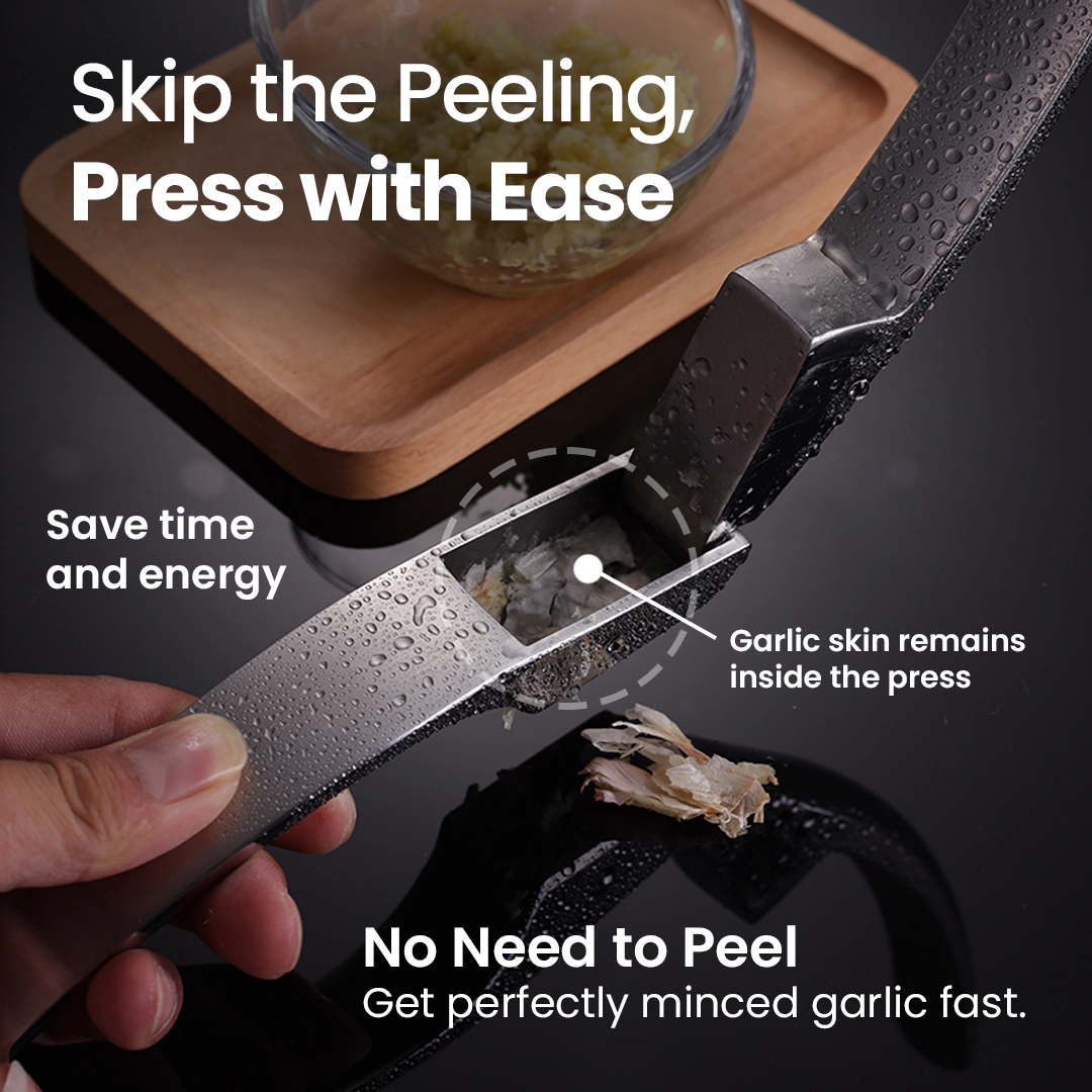 Gourmet Easy Garlic Press No Need to Peel, Stainless Steel Garlic Mincer, Garlic Crusher (Fine Mincing)
