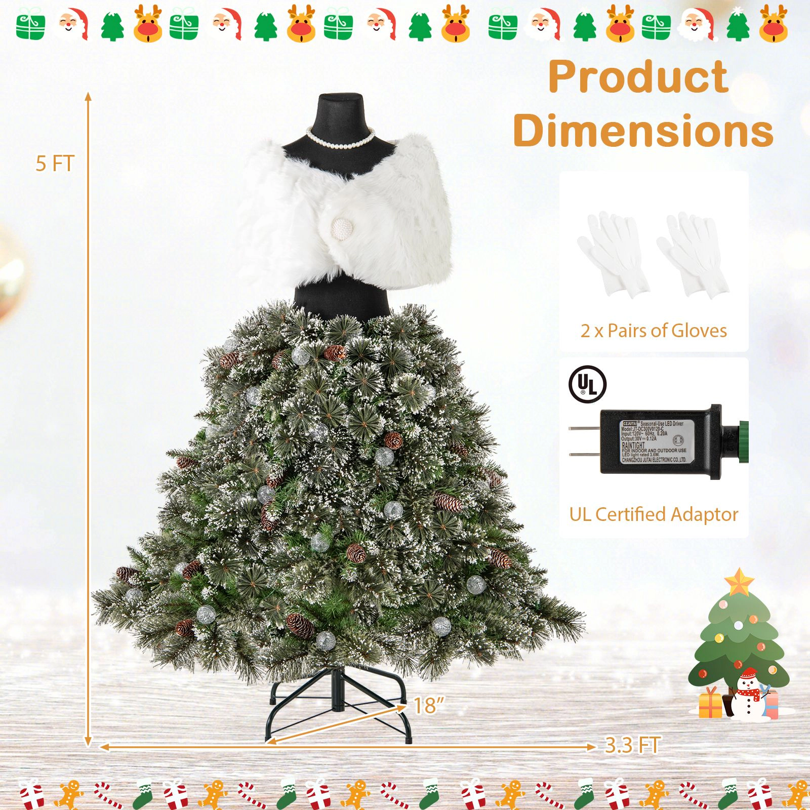 SlickBlue Green and White Artificial Christmas Tree with Metal Stand