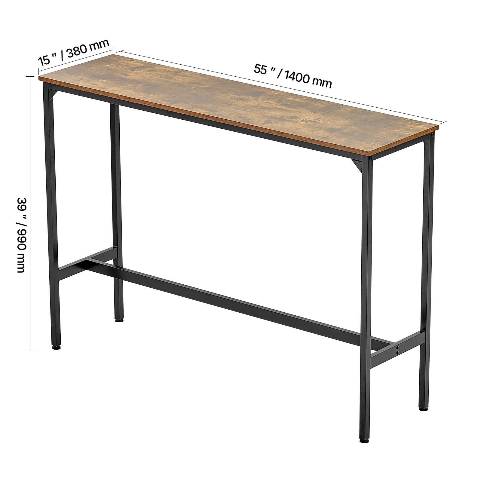 HONGGE Bar Table Sturdy Metal Frame High Top Pub Table Narrow Long Kitchen Dining Cocktail Counter Bar Height Desk Easy