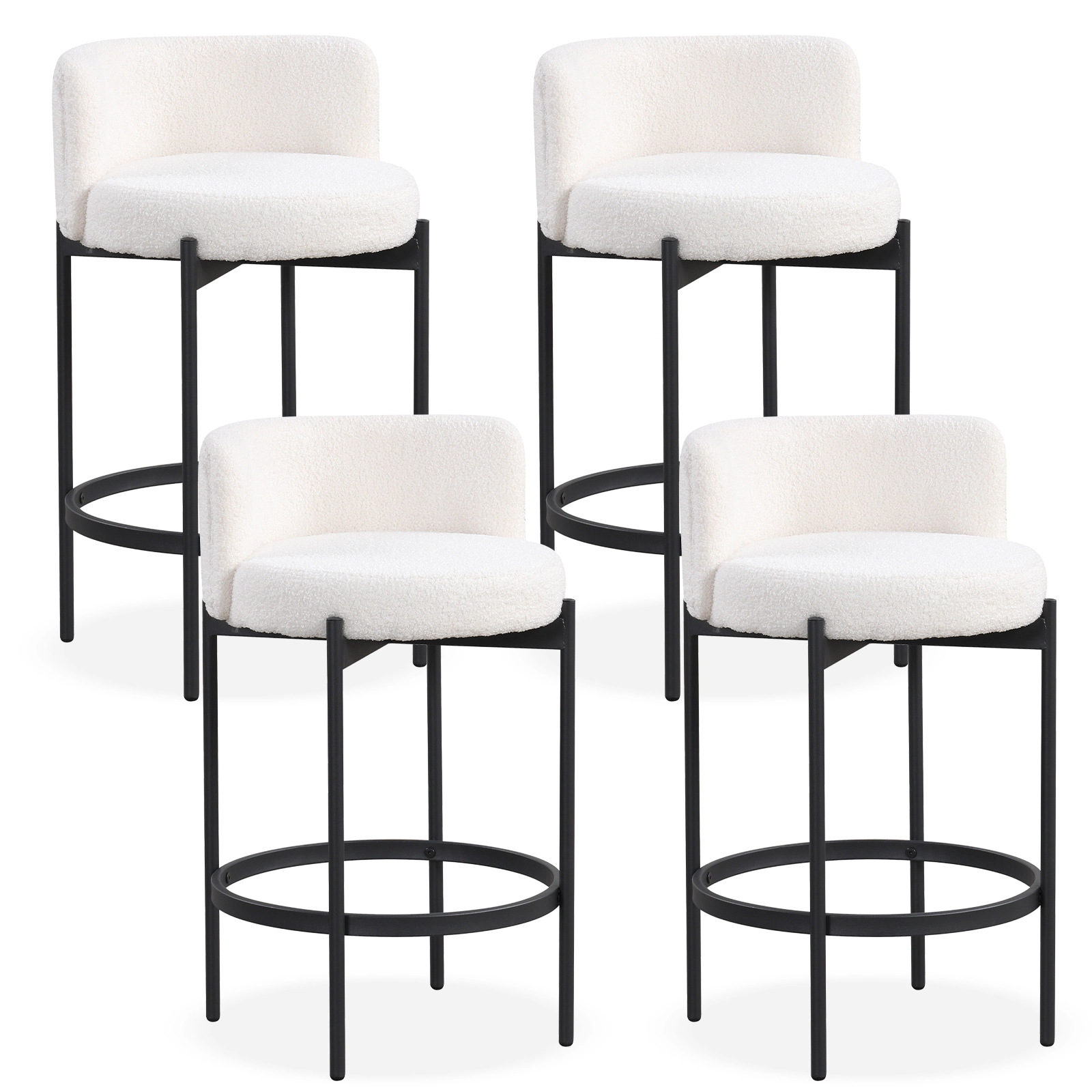 Glintex 4-Piece 24.5-Inch Counter Stool Set with Curved Back and Thick Cushion, Beige