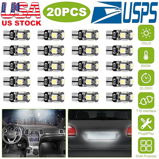 GBruno 20-Piece T10 LED Car Interior Light Bulb Kit