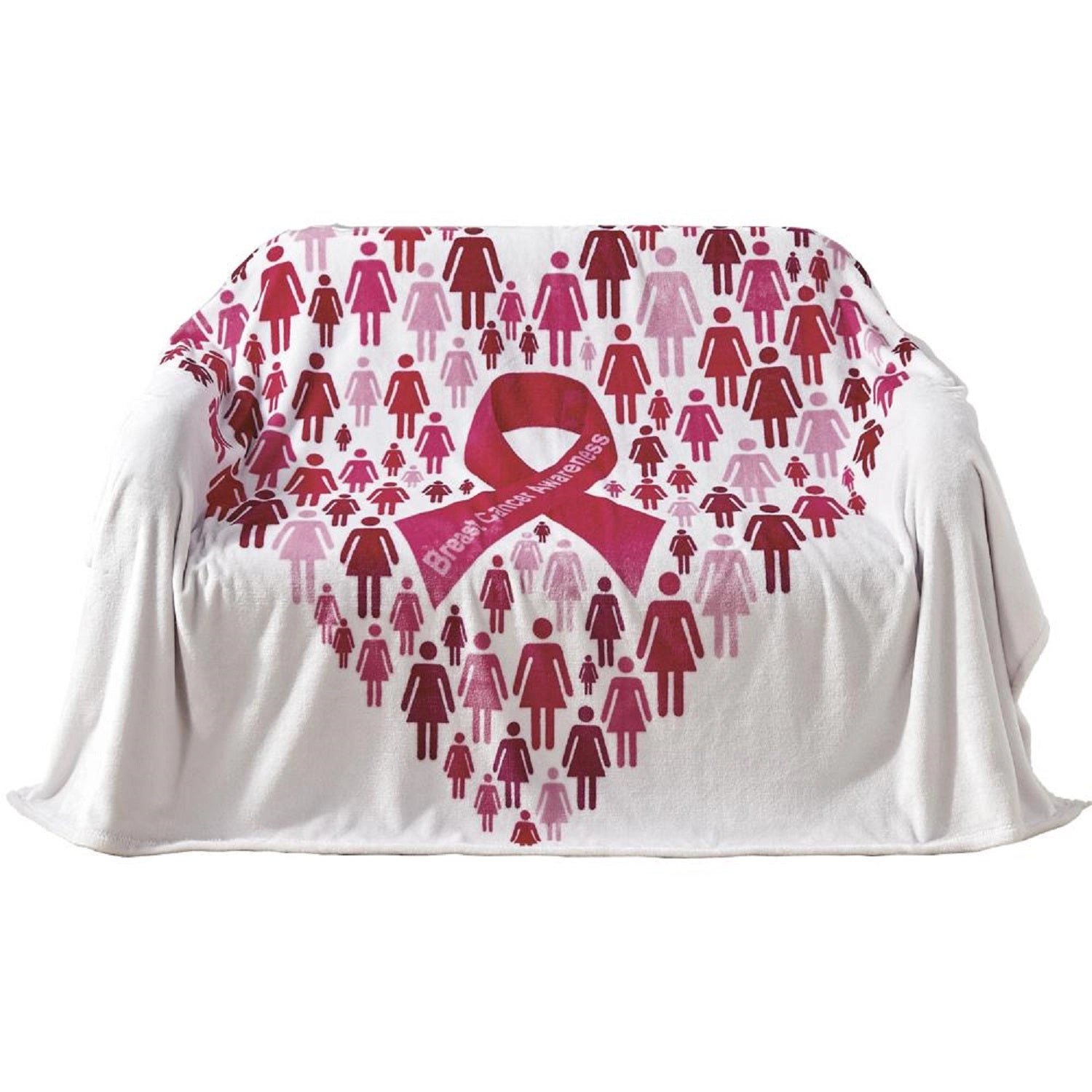 Plazatex Pinktober Decorative Breast Cancer Awarenes Machine Washable Throw 50" x 70" White & Pink