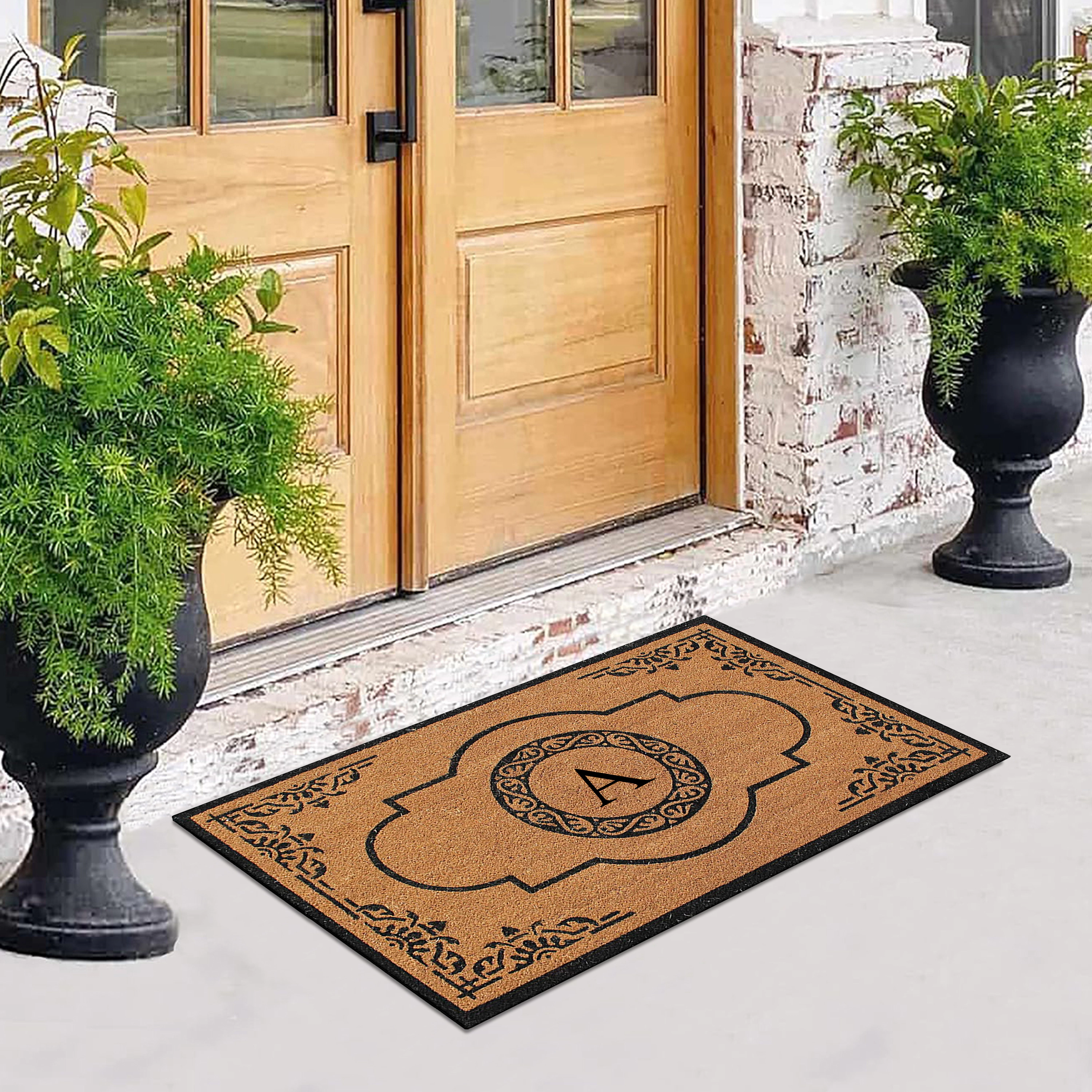 A1HC Natural Coir Personalized Front Door Mat Vinyl Backing 30x48 Heavy Duty Monogrammed Letter M