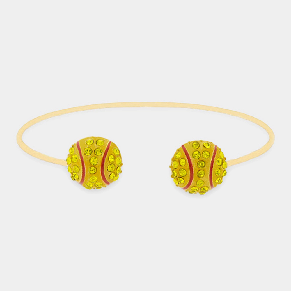 Fashnzfab Softball Tip Brass Metal Cuff Bracelet - Gold