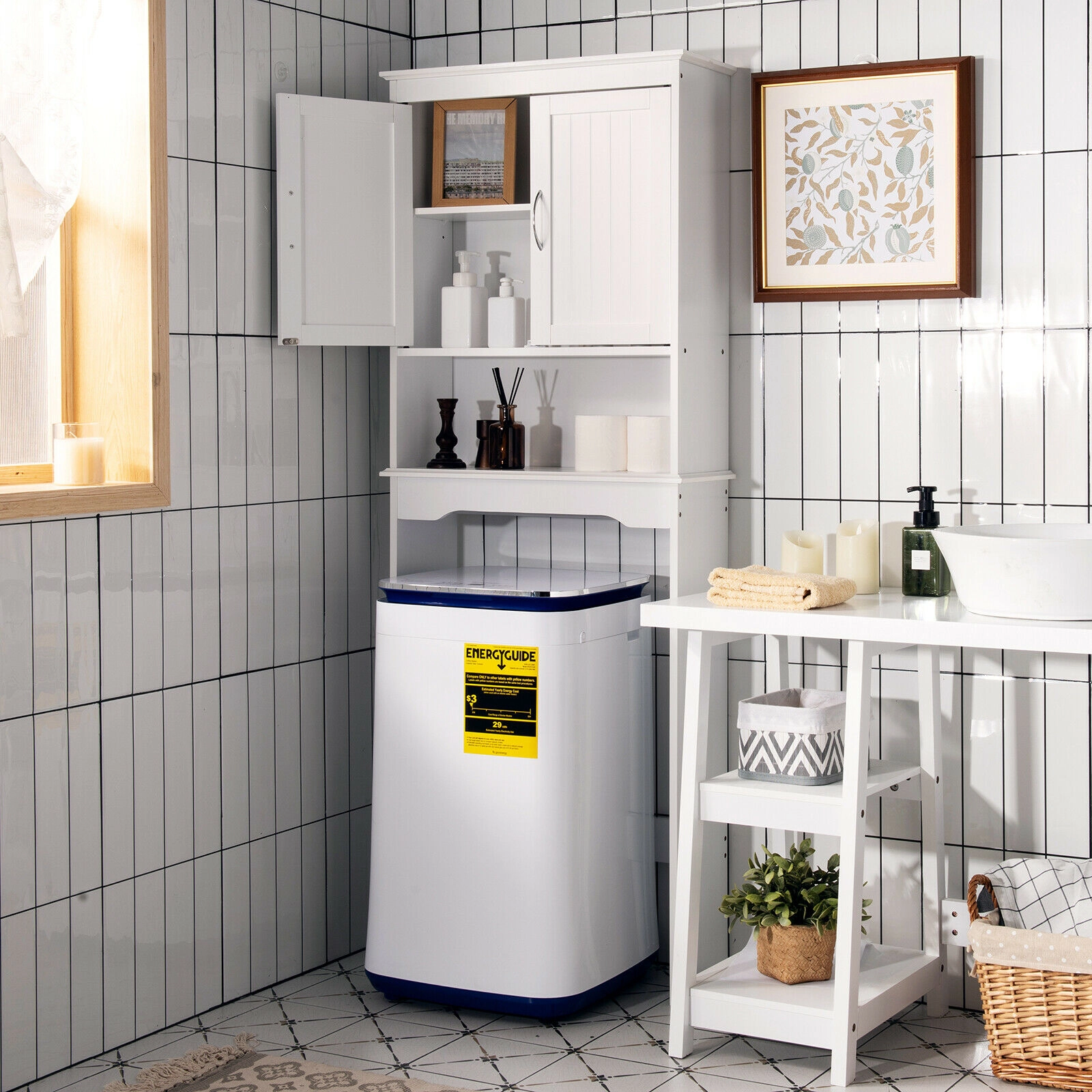 SlickBlue 2 Door Over Toilet Bathroom Storage Cabinet with Shelf