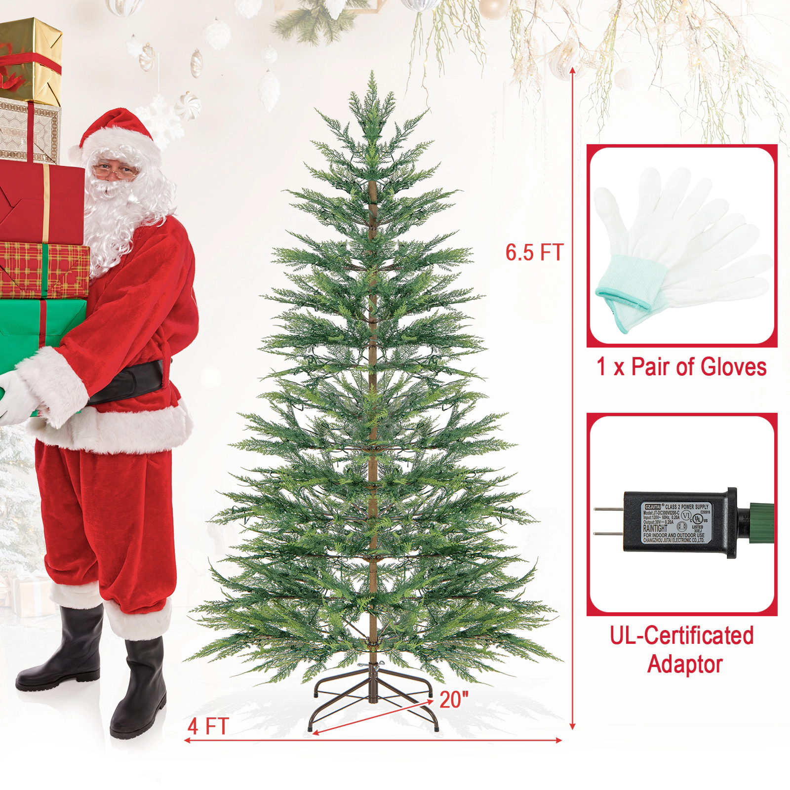 LJG 6.5/7.5 Feet Artificial Cypress Christmas Tree Pre-Lit Hinged
