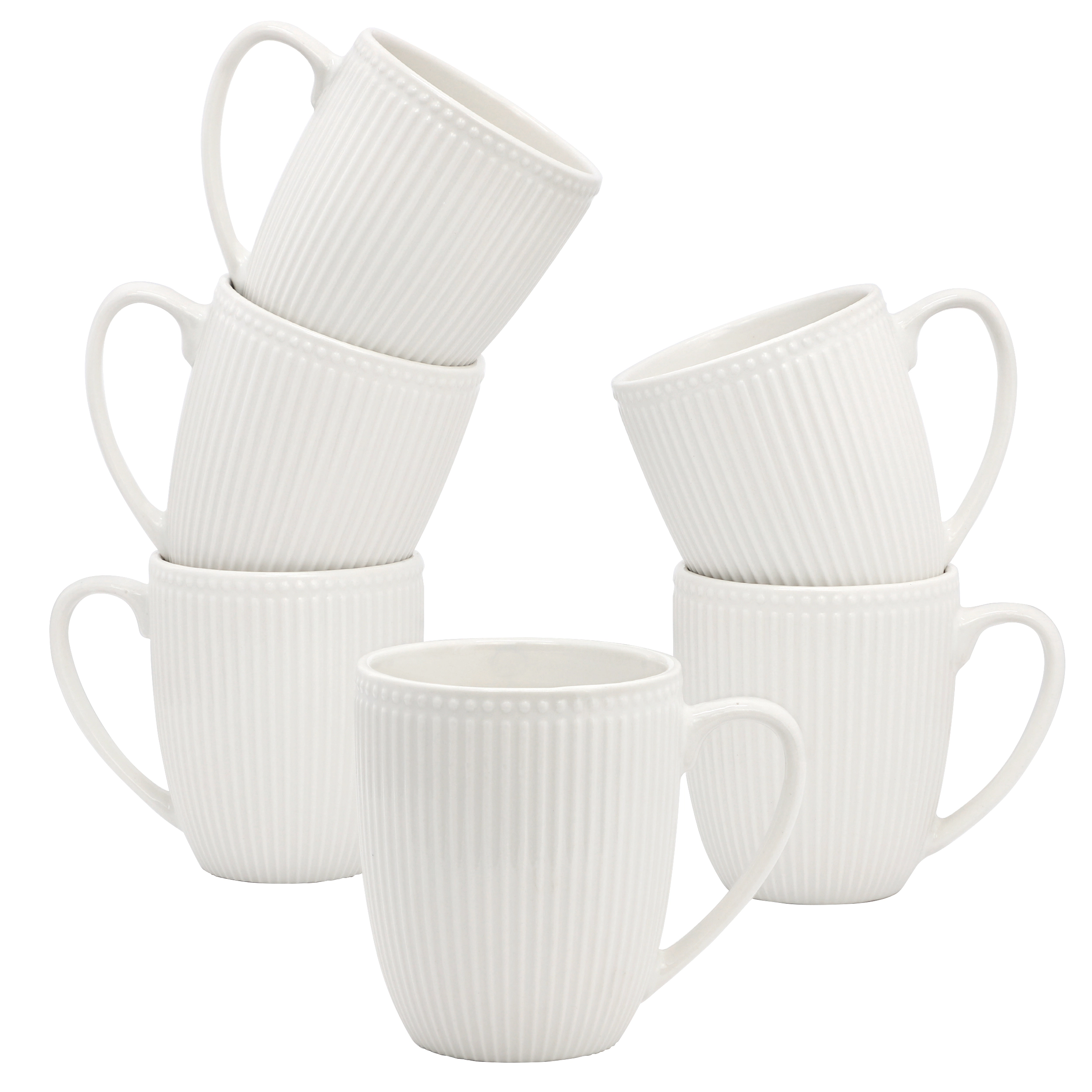 Elama Gretel 6 Piece Round Stoneware 12 Ounce Mug Set in White