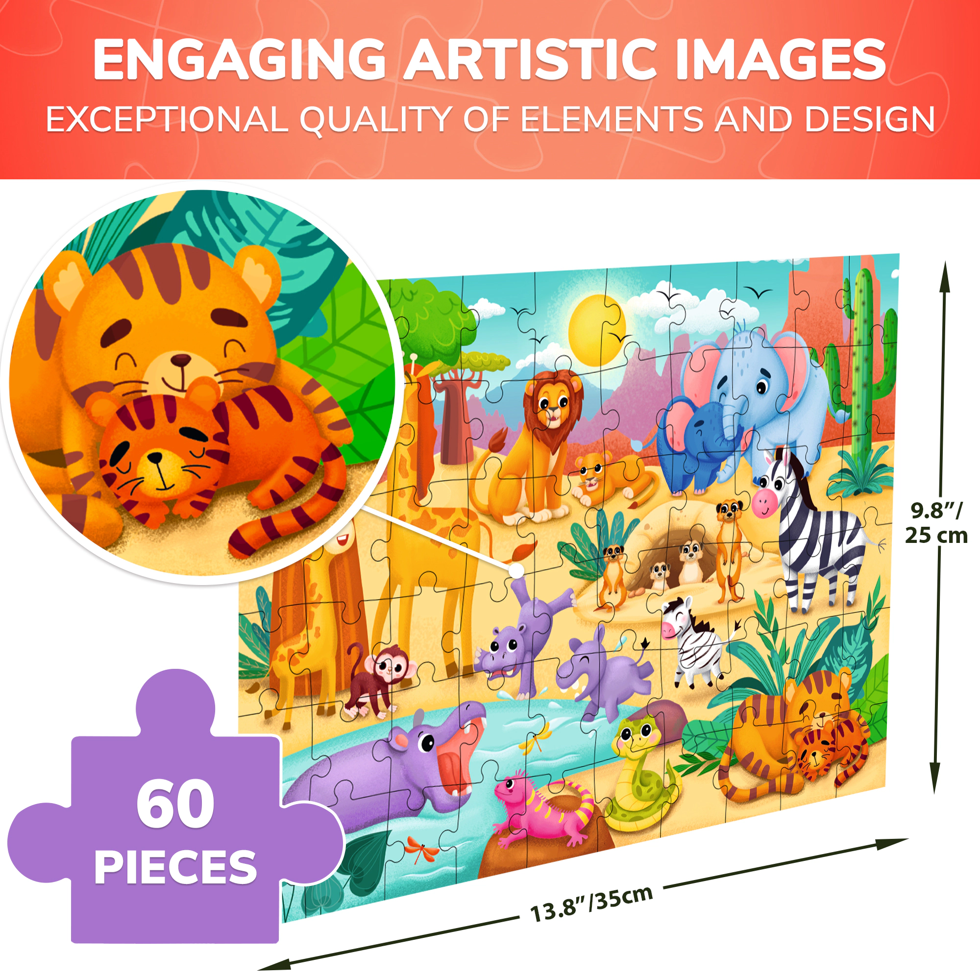 QUOKKA 60-Piece Jigsaw Puzzle for Kids - Illustrated Learning Puzzles with Animal and Fantasy Themes Ages 3+