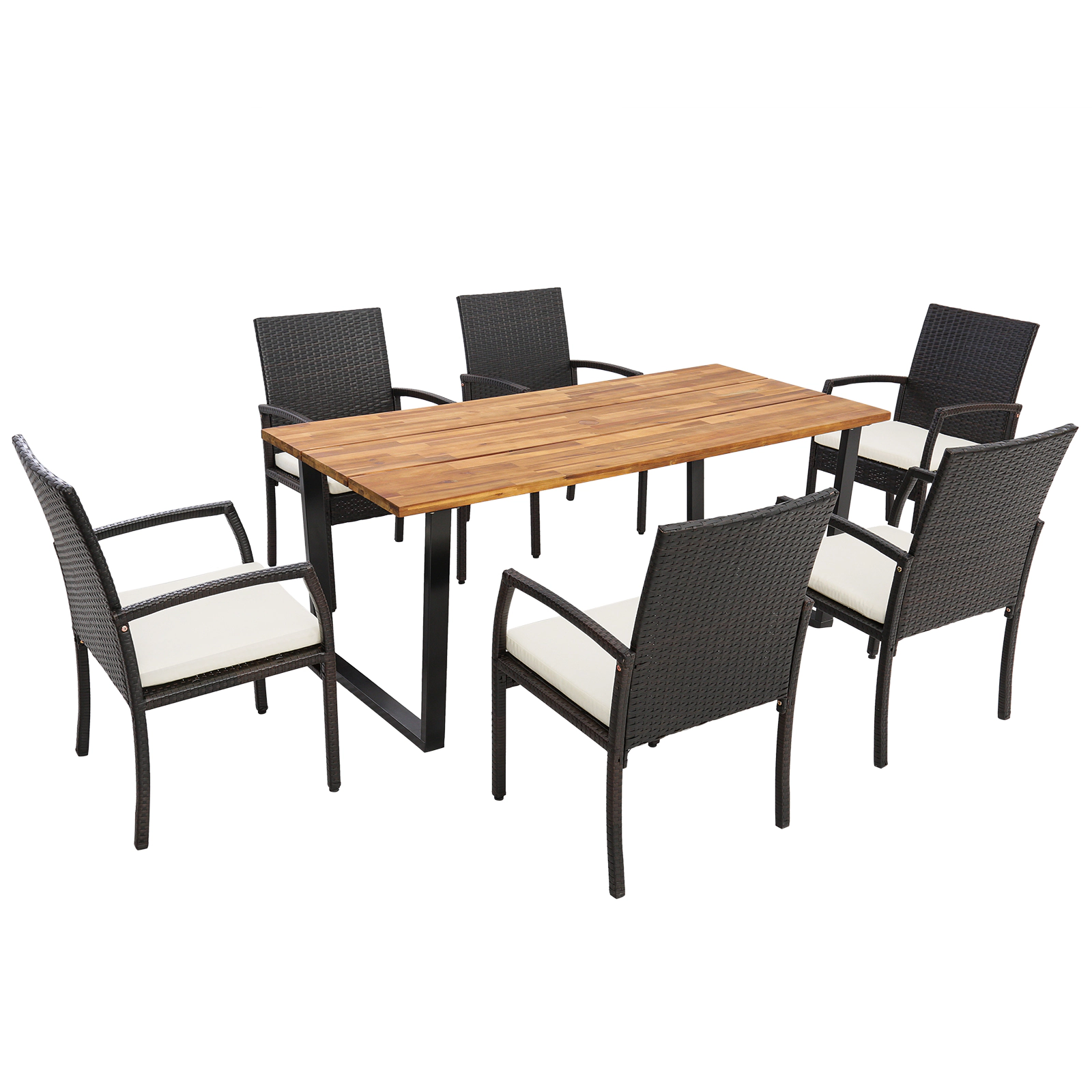 LJG Patio Rattan Dining Set with Umbrella Hole-L-Shaped Handrail