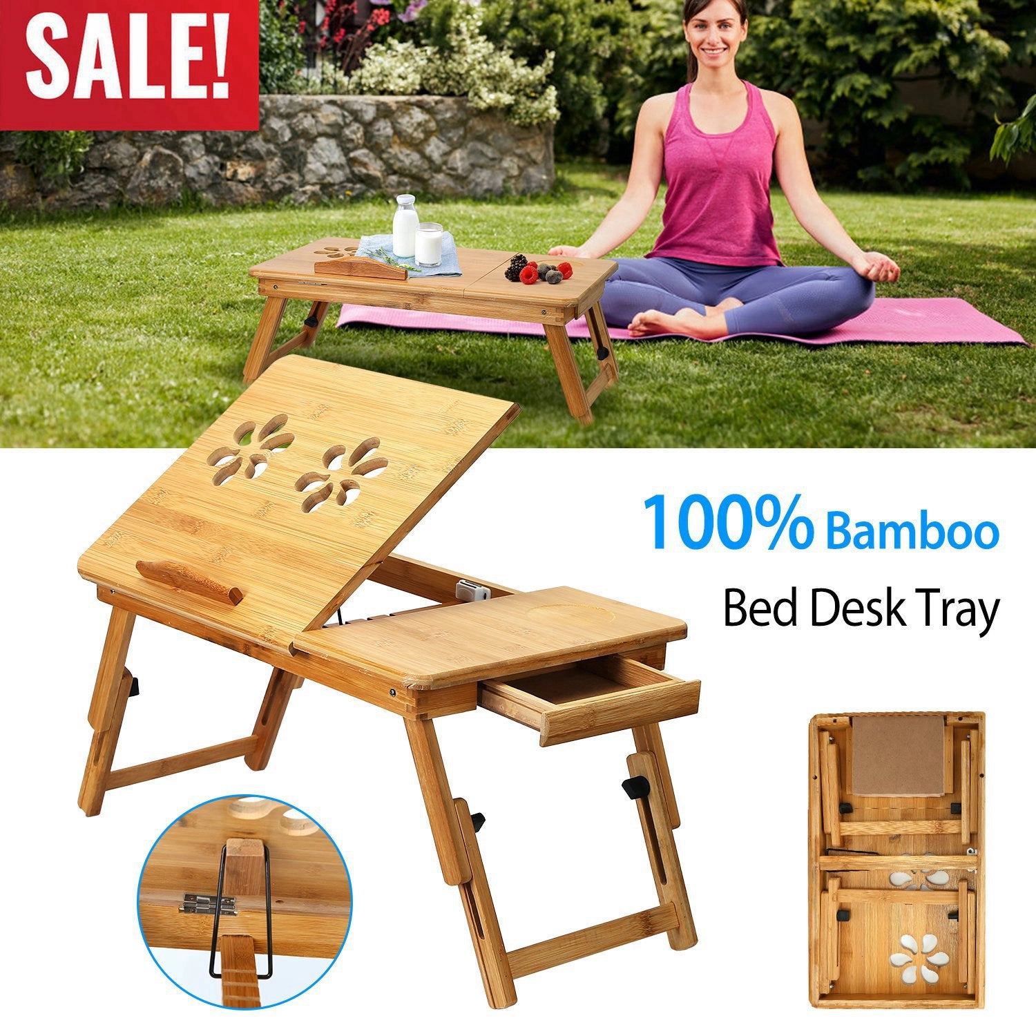 GBruno Bamboo Adjustable Laptop Desk With Drawer