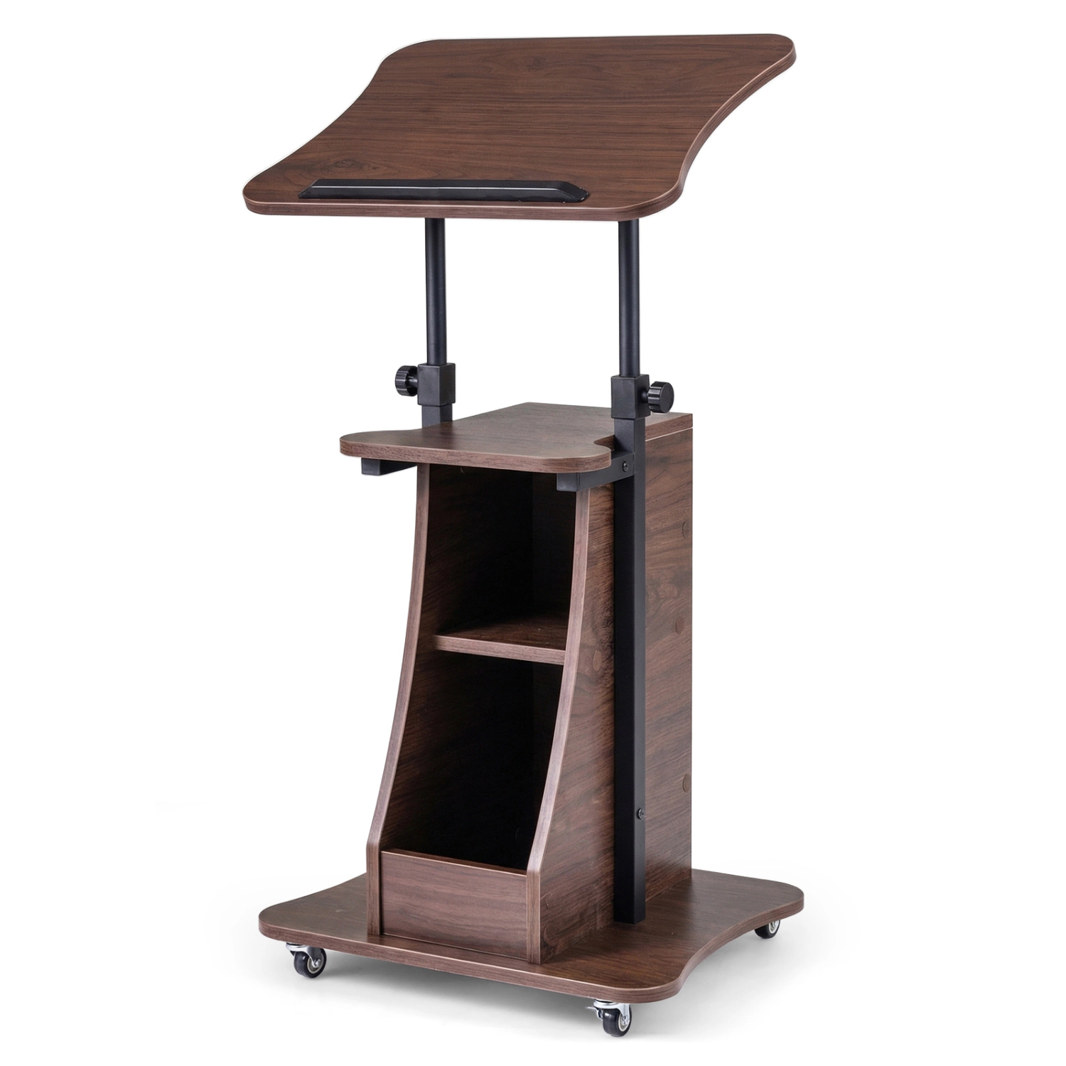 SUGIFT Height Adjustable Mobile Laptop Podium Stand Lap Desk with Tilting Tabletop 200-lb Capacity Brown