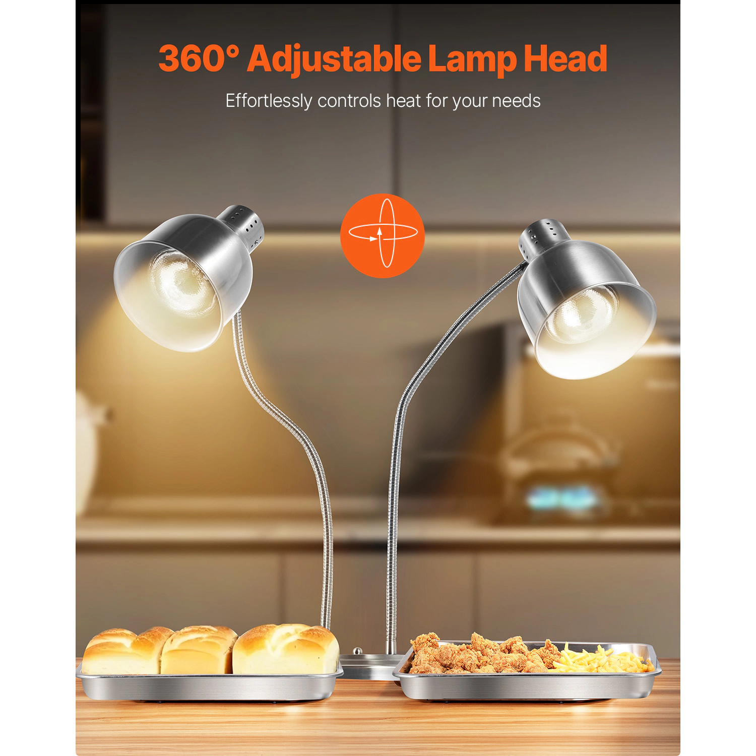 HONGGE Food Heat Lamp, 500W Commercial Food Warmer Light, Electric Stainless Steel French Fry Heating Lamp