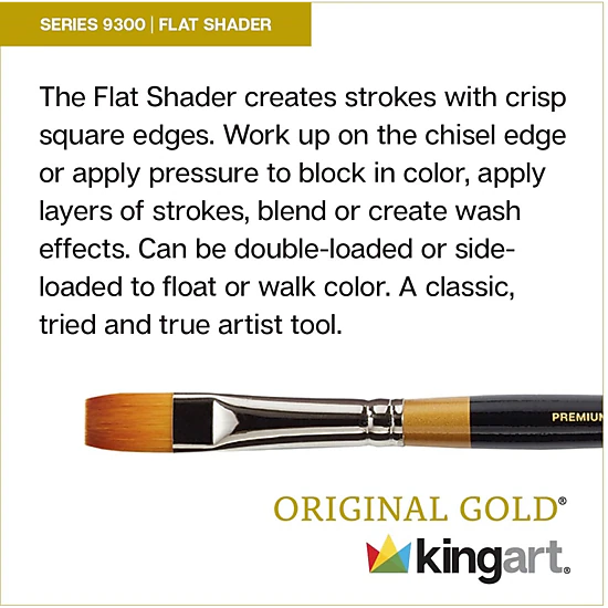 KINGART Original Gold 9300 Flat Golden Taklon Shader Brush Set - 8 pc