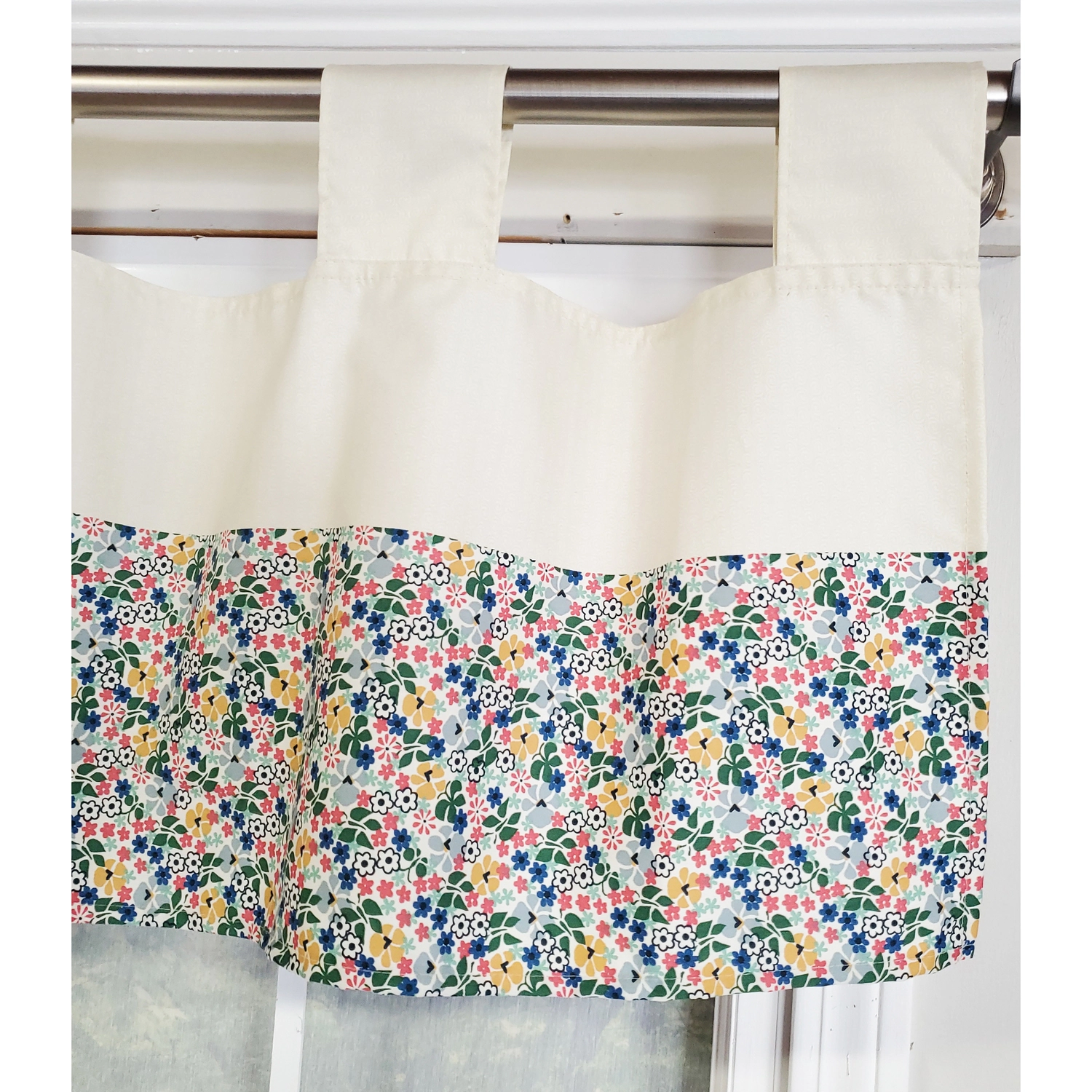 RLF Home 4" Top Tab High Quality Fabric Petite flower Tab Valance for Windows 50" x 15" Multi