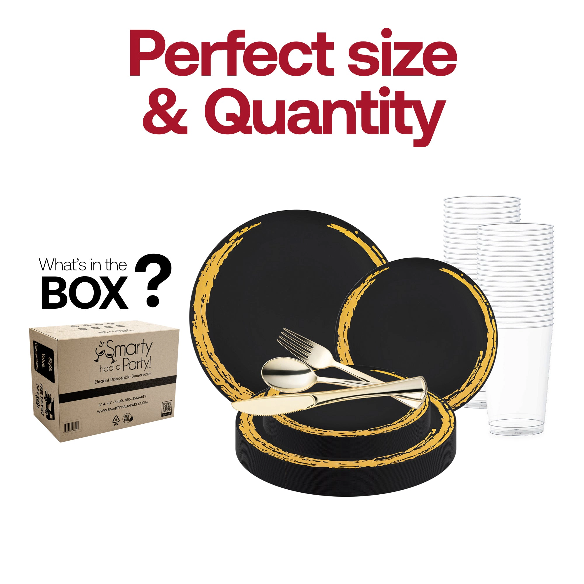 Smarty Had A Party Black with Gold Moonlight Round Disposable Plastic Wedding Value Set
