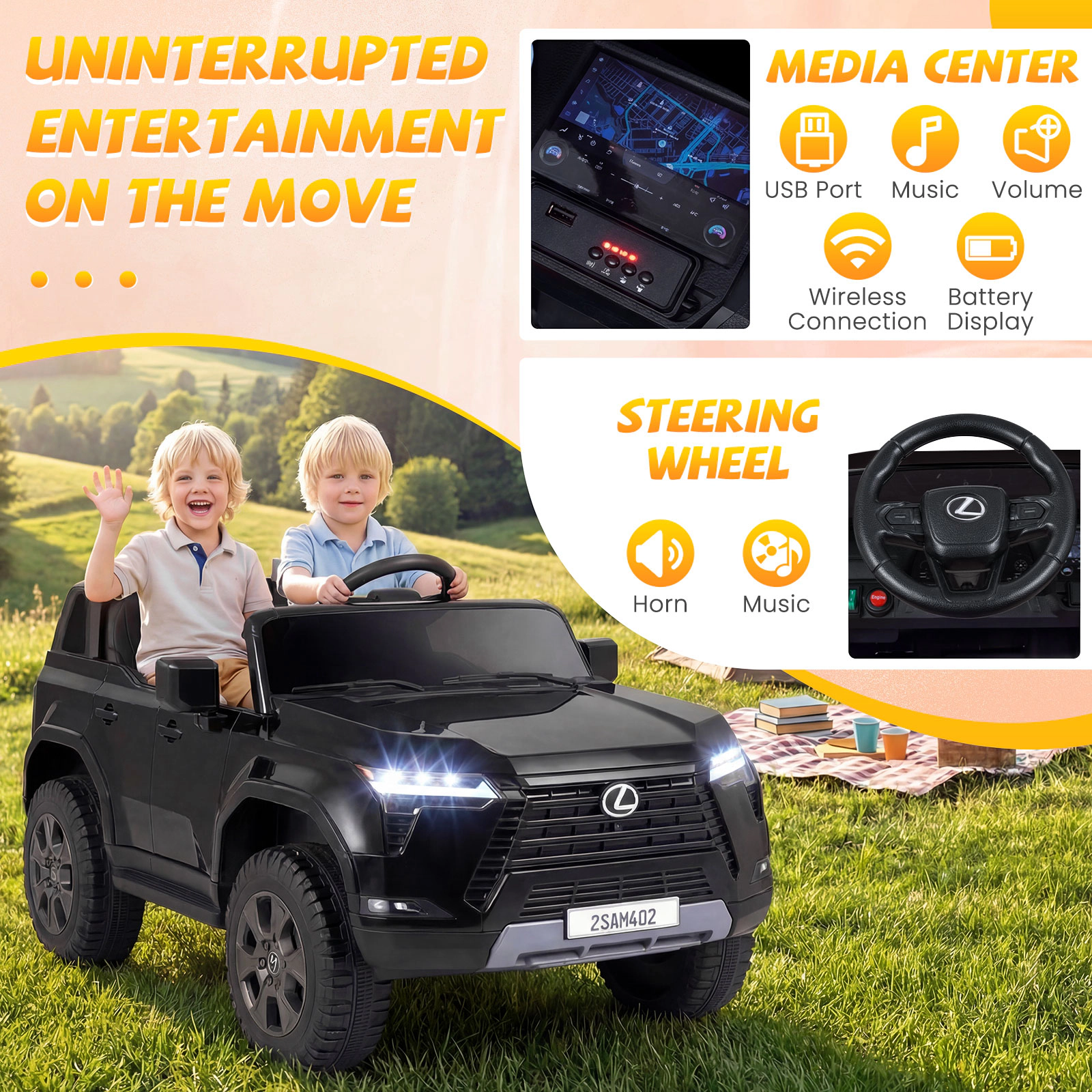 Costway Ride on Car for Kids, 24V 4WD Licensed LEXUS GX550 Electric Vehicle with Remote White