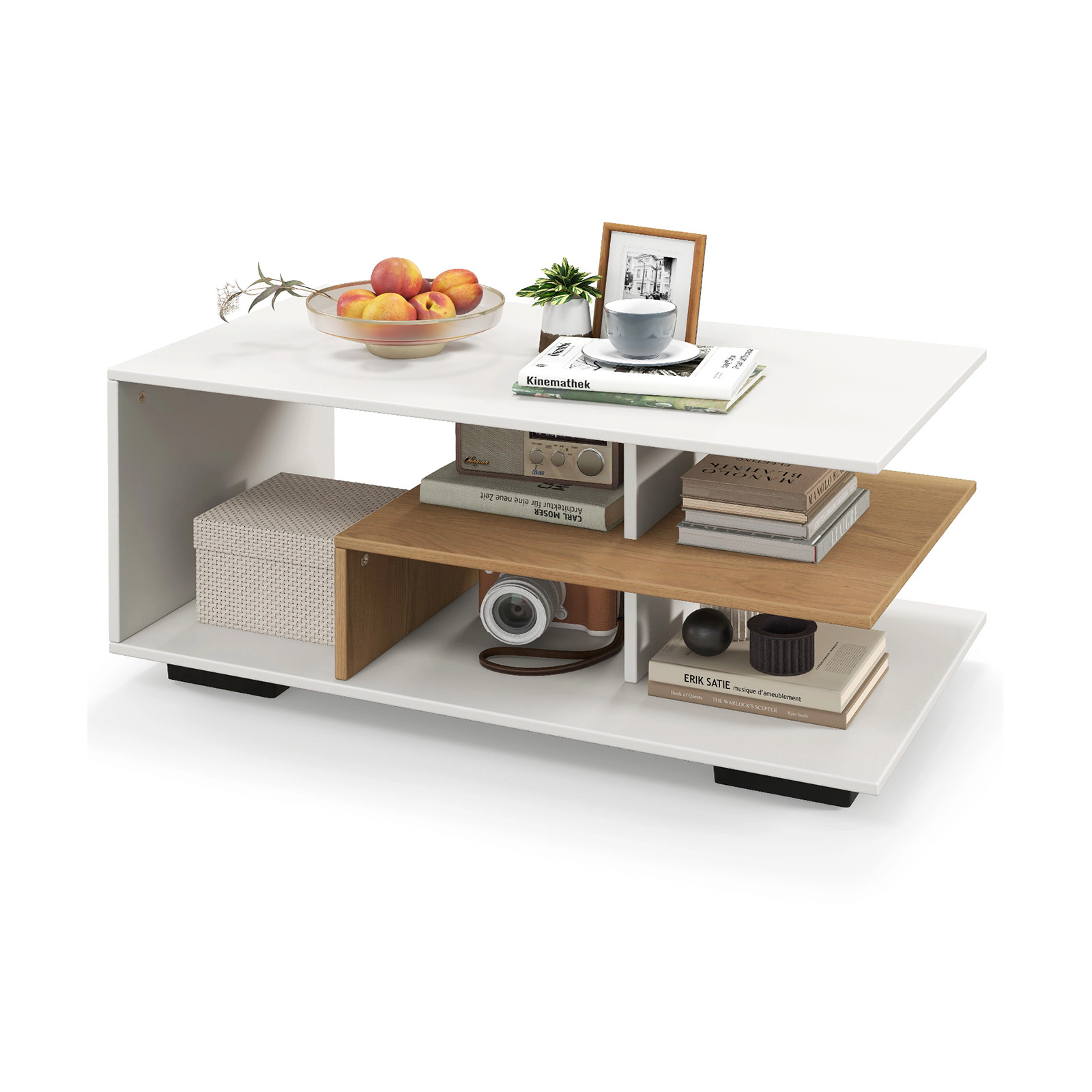 SUGIFT 3-Tier L-Shaped Middle Shelf Wood Rectangular Coffee Table 35.5-in x 19.5-in x 16.5-in 110-lb Capacity White