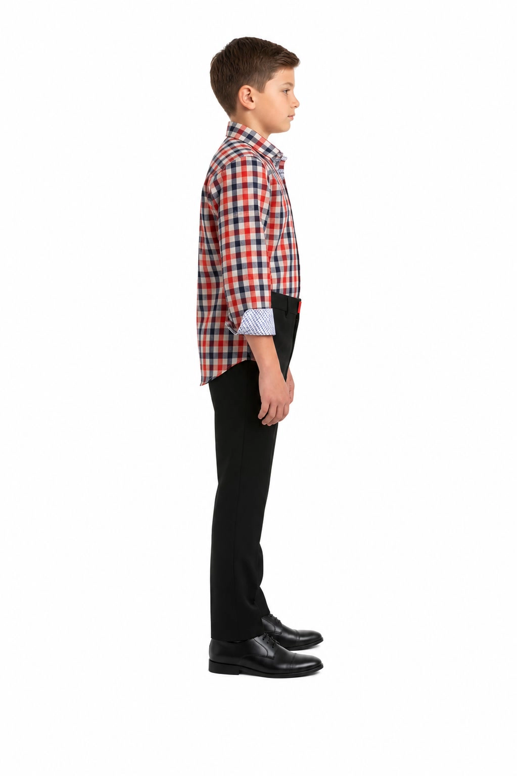 Elie Balleh Boys Slim Fit Plaid Dress Shirt