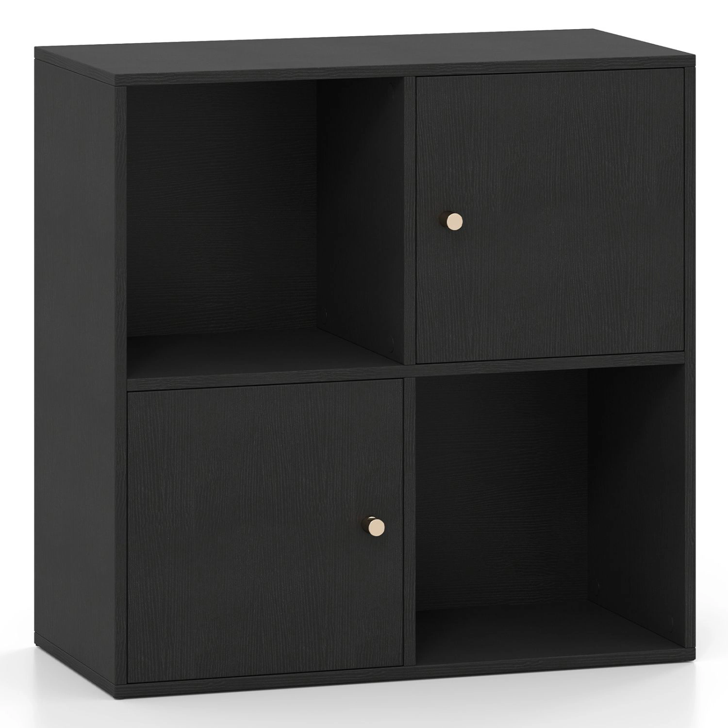 SlickBlue Modern 3-Tier Bookshelf with Dual Cabinets and Storage
