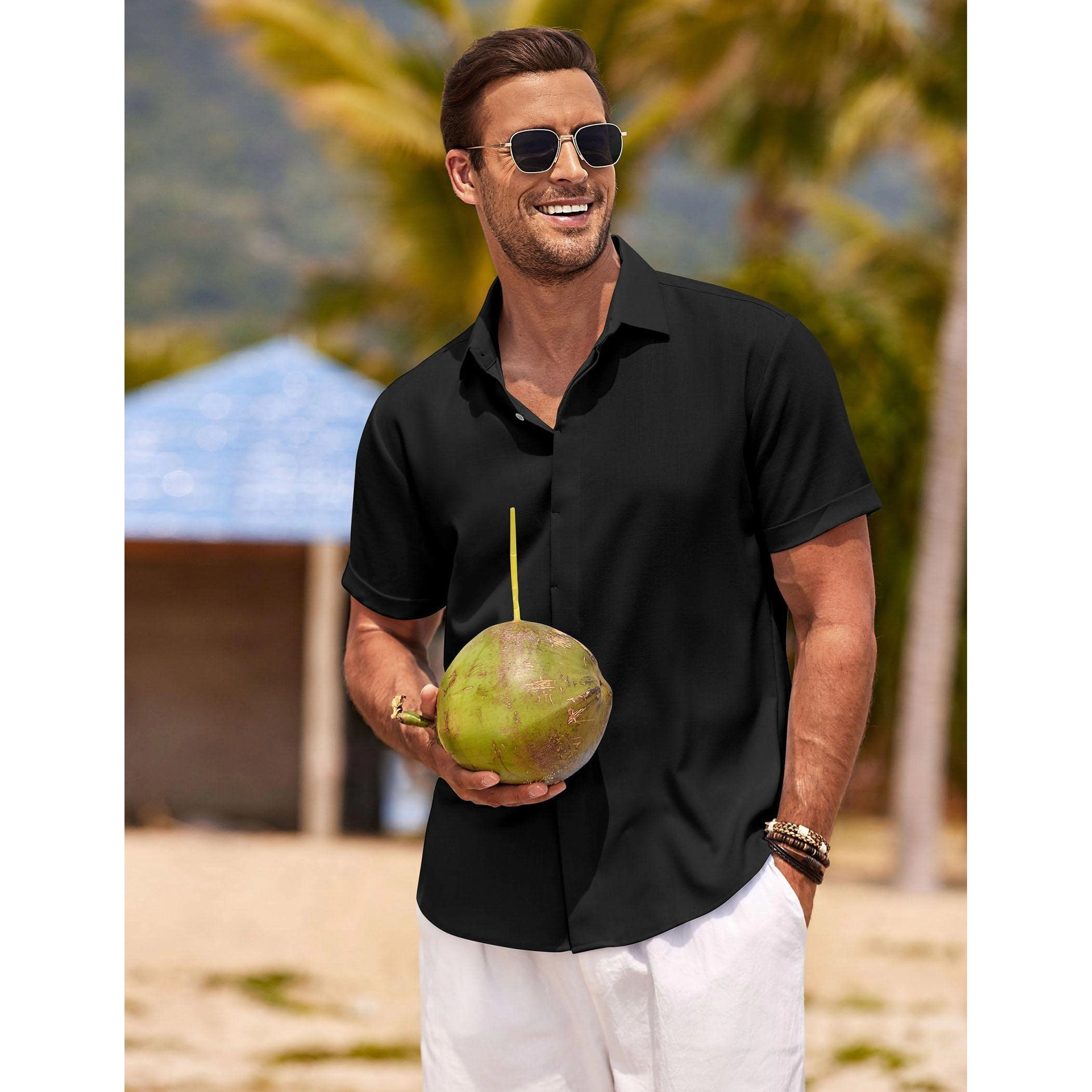 COOFANDY Mens Tropical Print Short Sleeve Shirt Casual Button Down Lapel Collar Tops