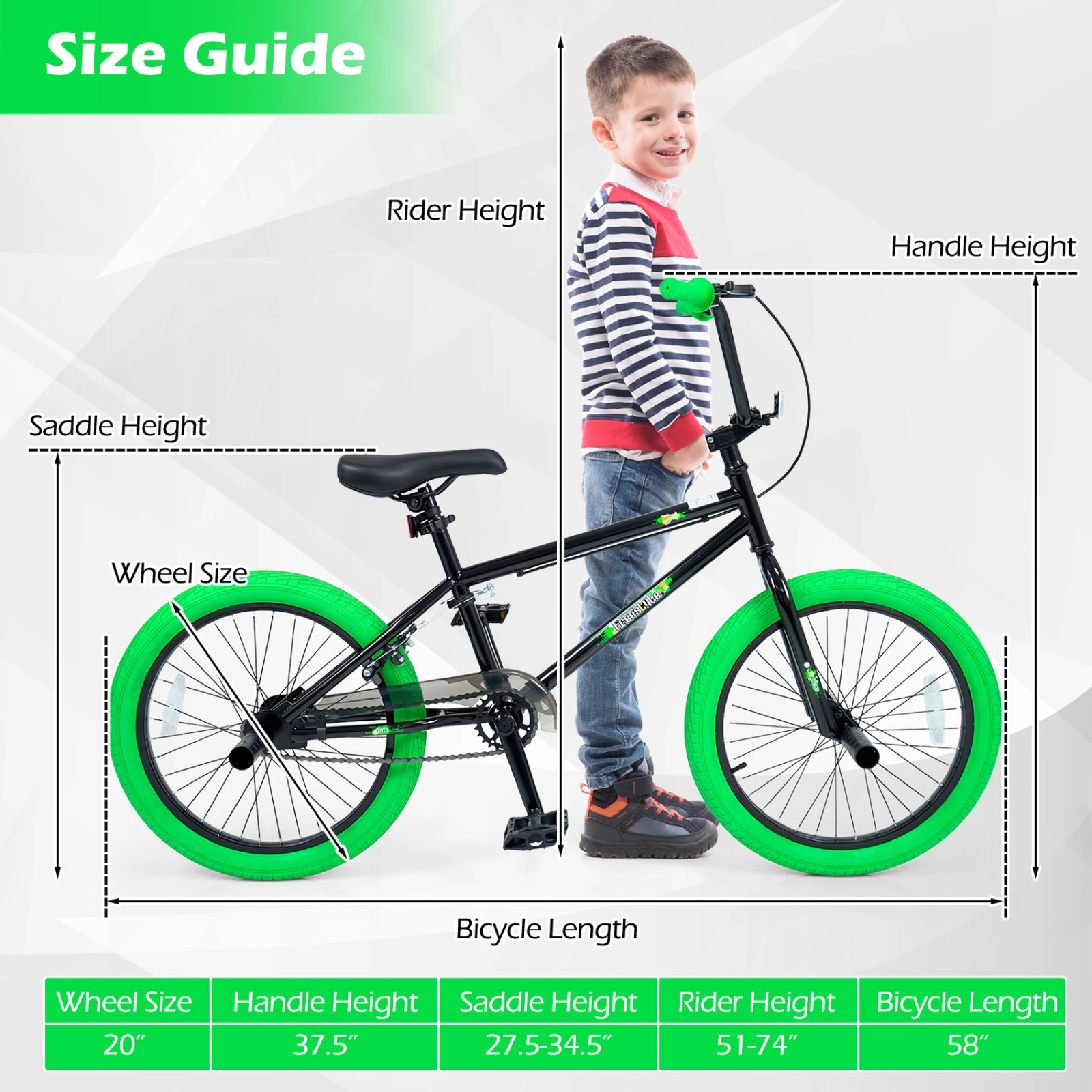 SUGIFT 20-in Trick Bicycle with 270 Degree Steering, 270° Handlebar, Adjustable Seat 110-lb Capacity Ages 8+ Green